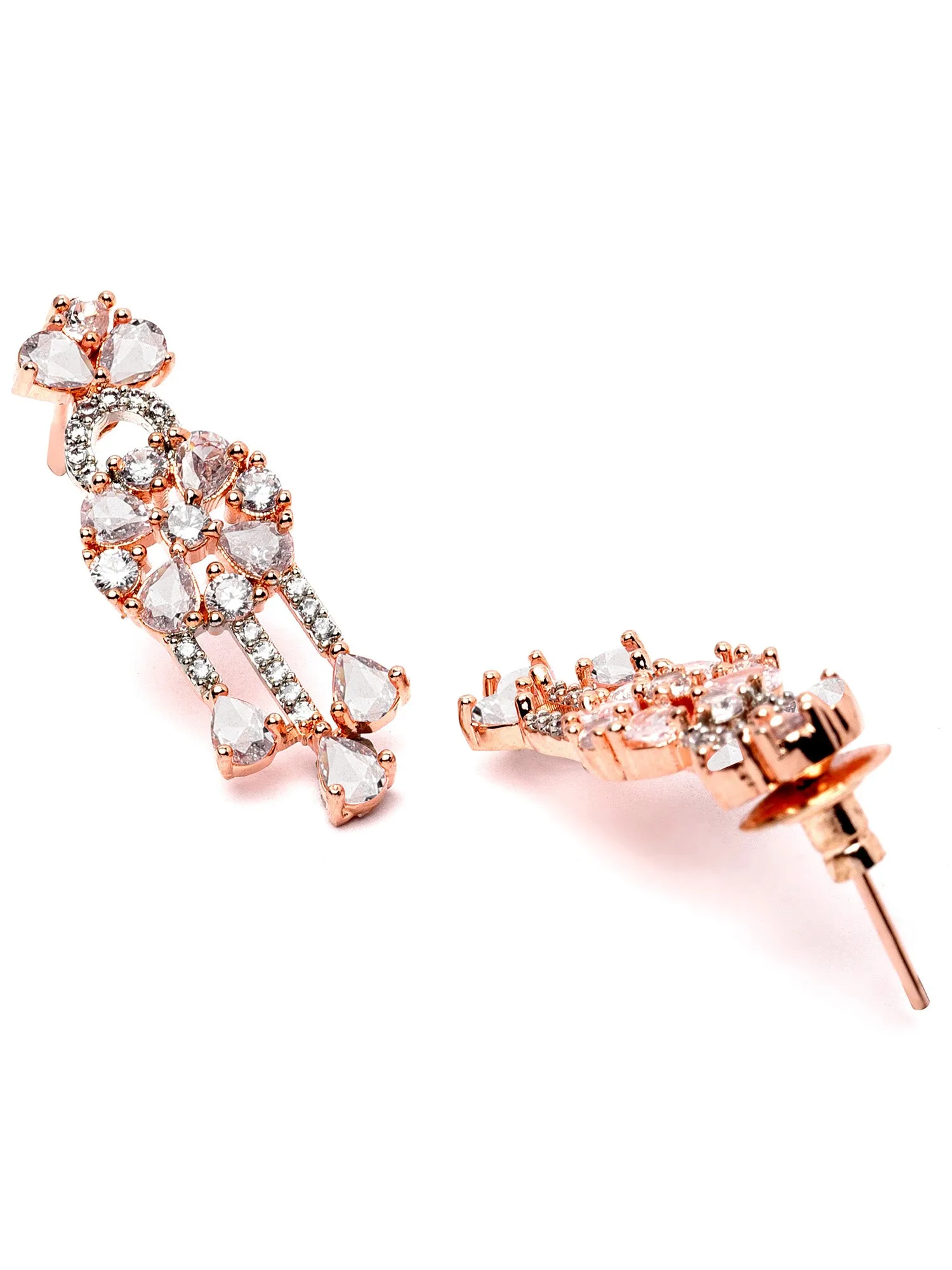 Karatcart Rose Gold Plated White Cubic Zirconia Studded Necklace Set