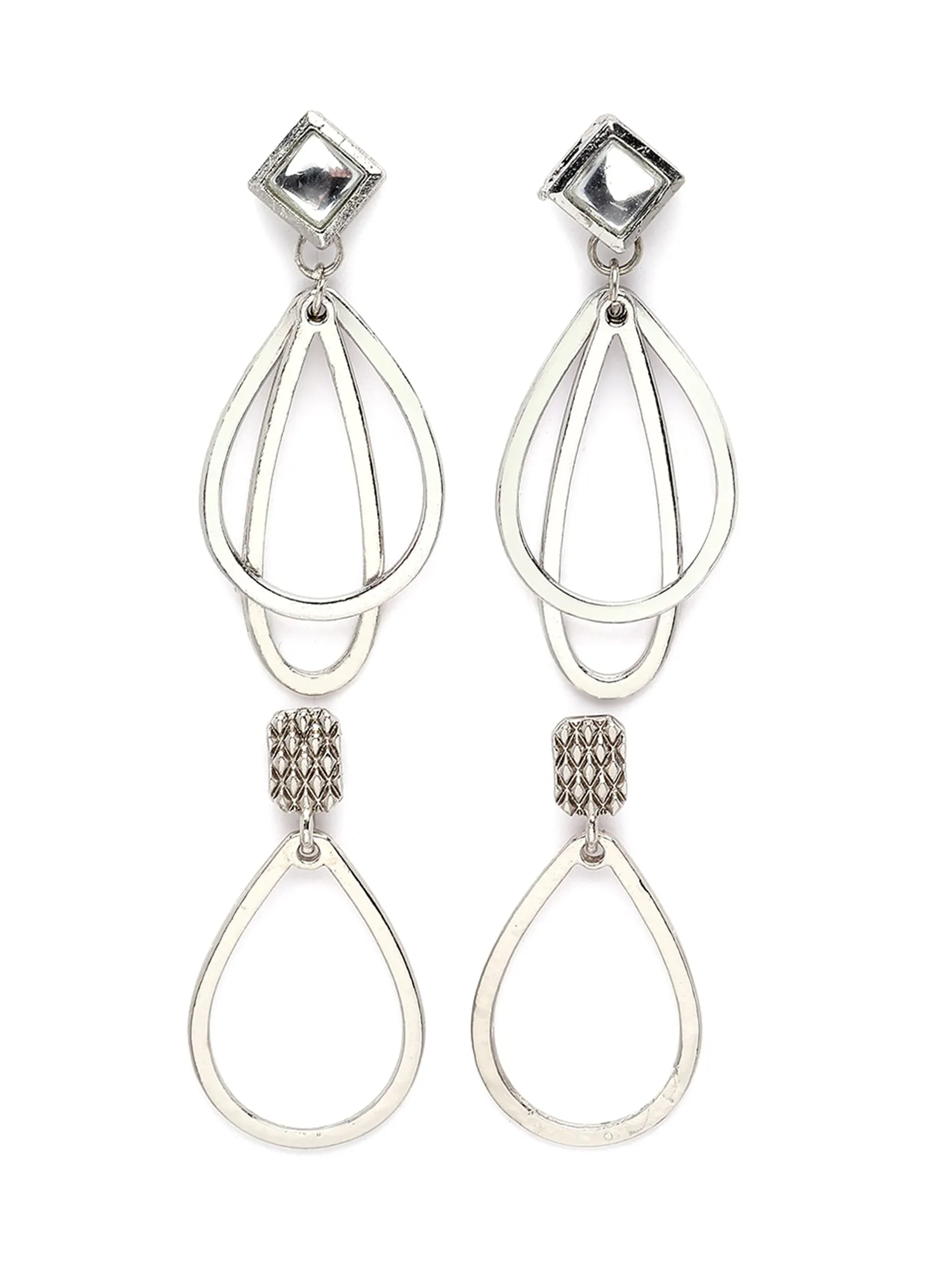 Karatcart Set of 2 Silver Plated Drop Shape Kundan Drop Earrings for Women