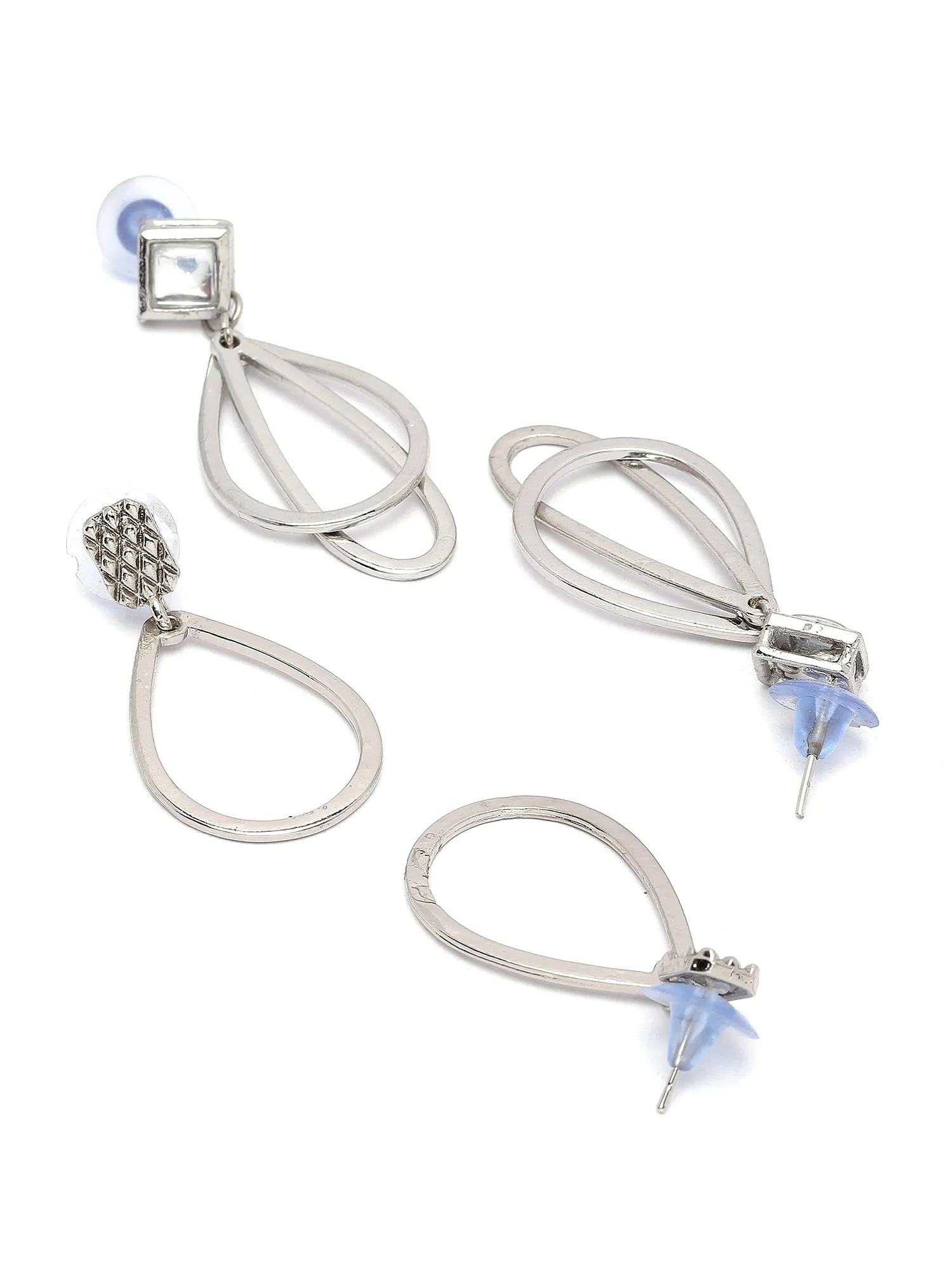 Karatcart Set of 2 Silver Plated Drop Shape Kundan Drop Earrings for Women