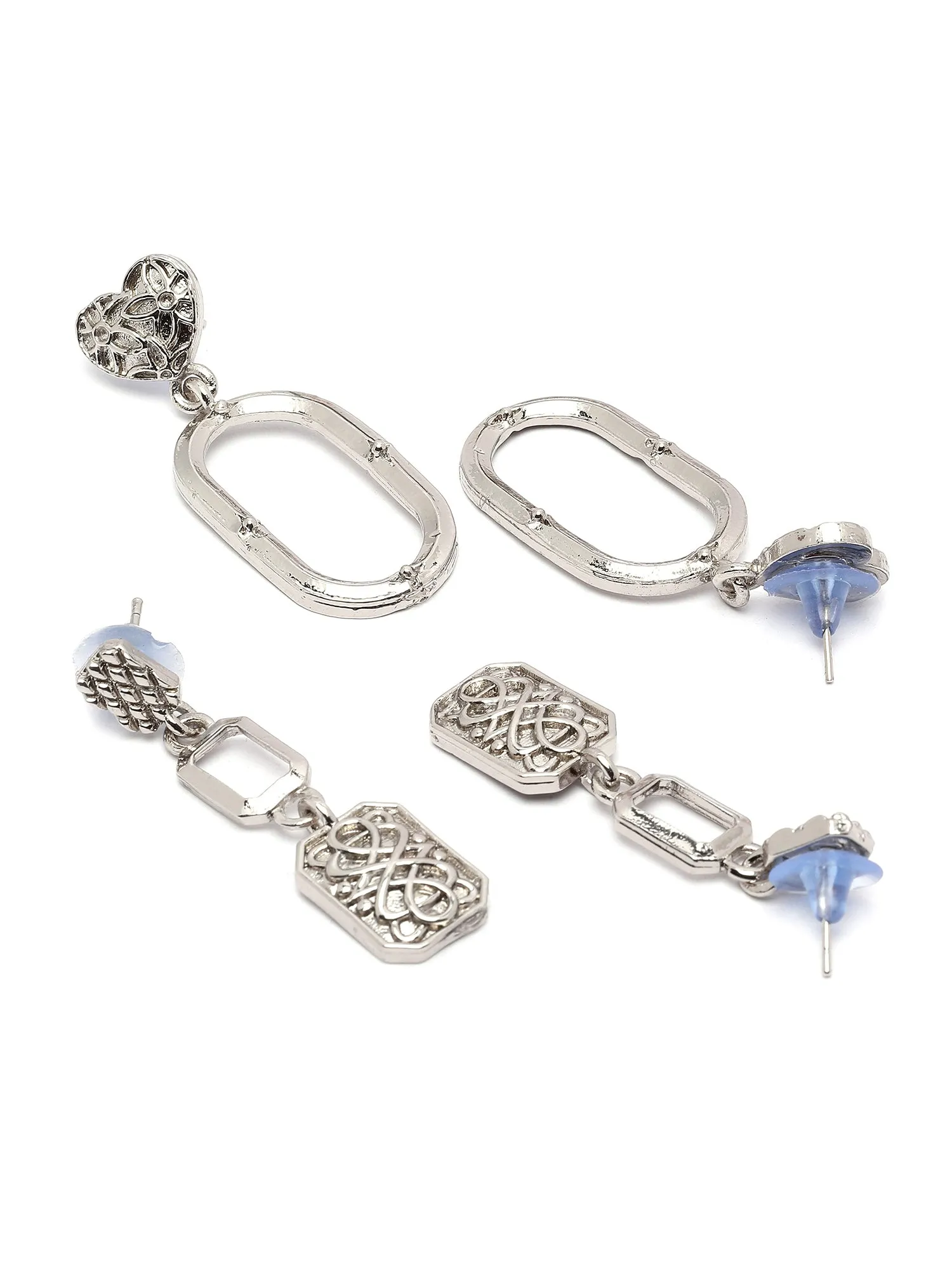 Karatcart Set of 2 Silver Plated Heart Shape Kundan Drop Earrings for Women