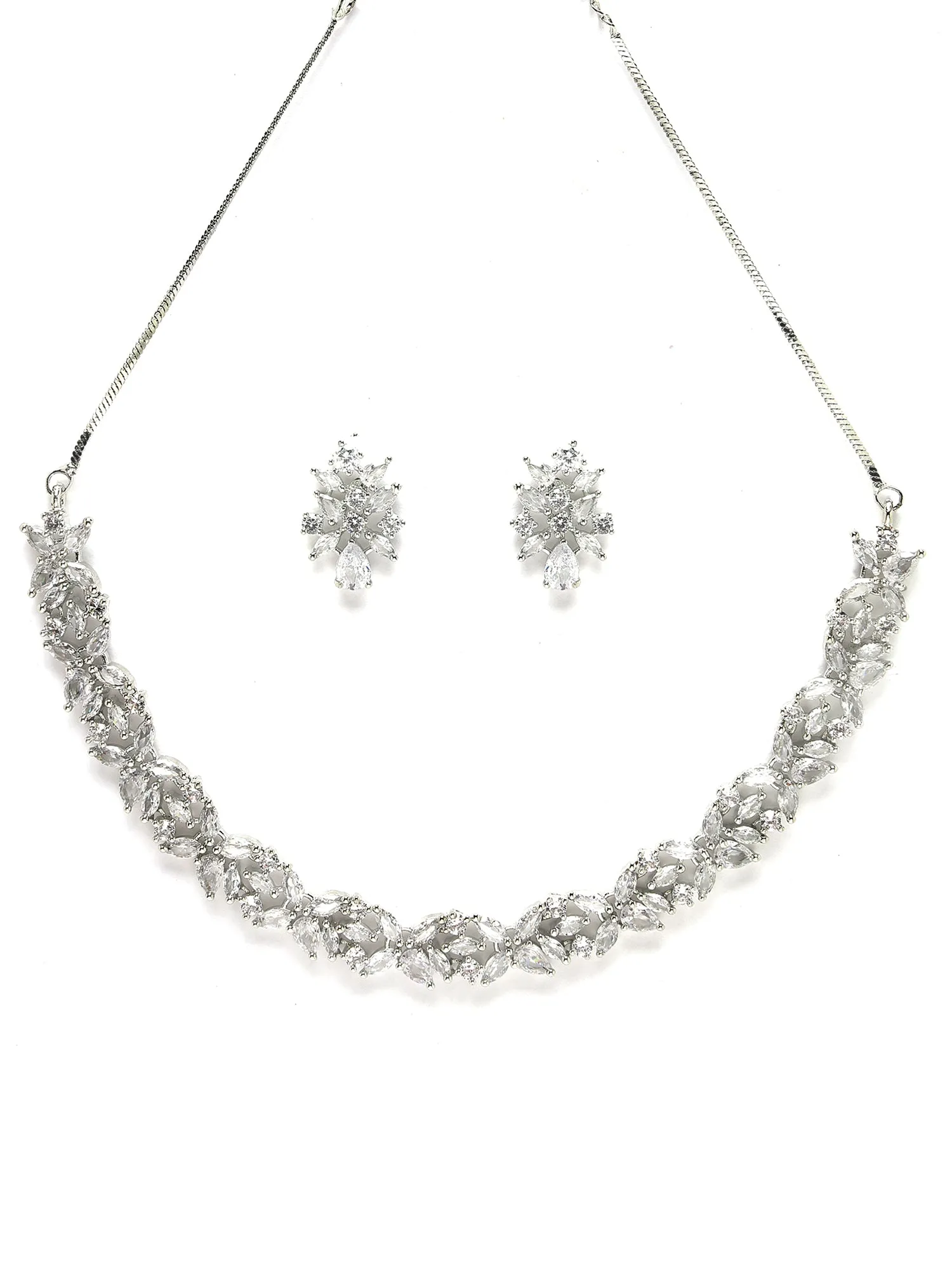Karatcart Silver Plated American Diamond Necklace Set for Women