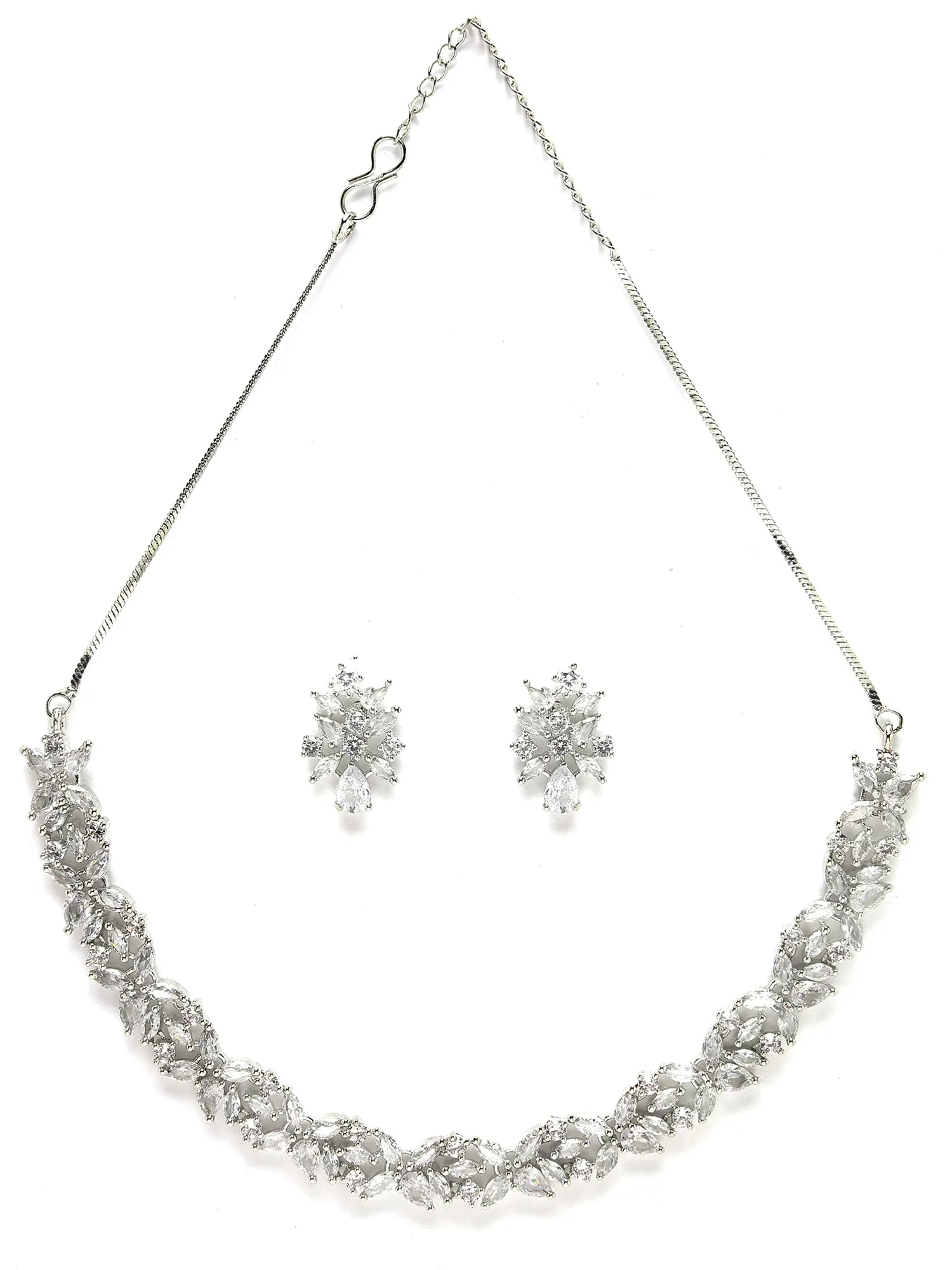 Karatcart Silver Plated American Diamond Necklace Set for Women