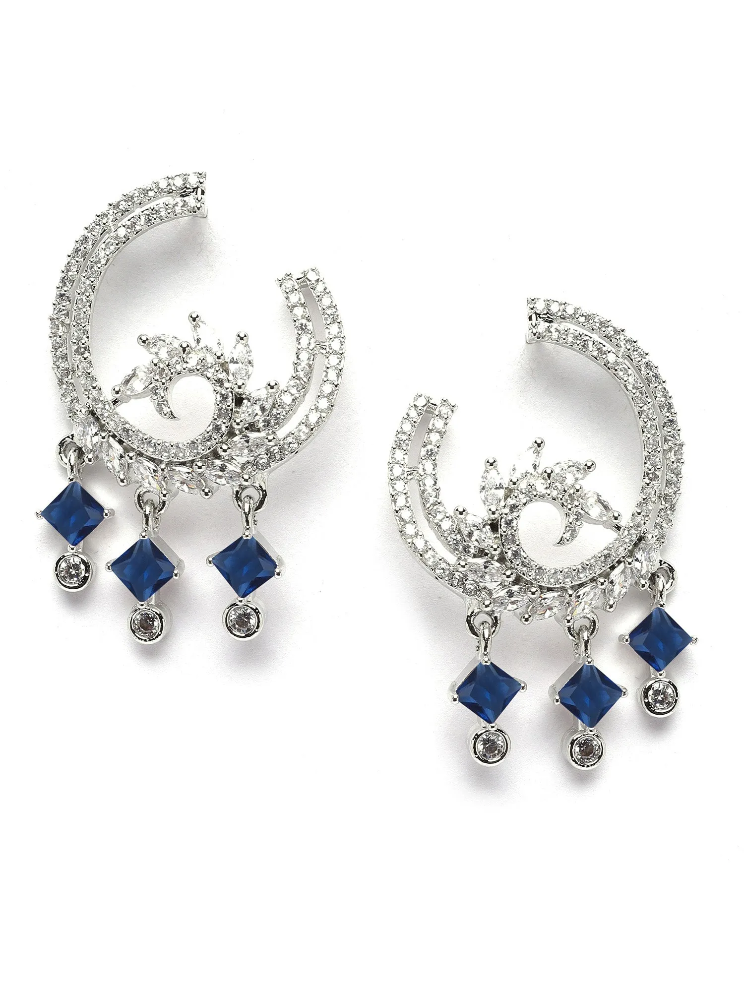Karatcart Silver Plated Blue Cubic Zirconia Drop Earrings for Women