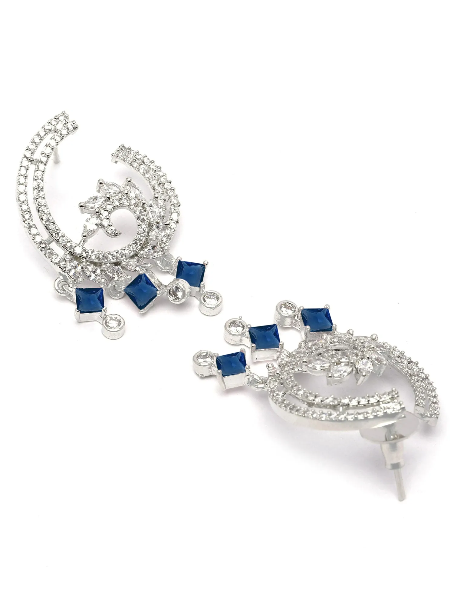 Karatcart Silver Plated Blue Cubic Zirconia Drop Earrings for Women