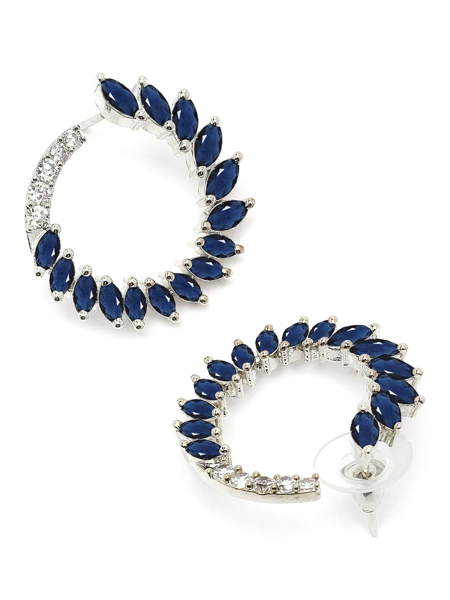 Karatcart Silver Plated Blue Cubic Zirconia Leaf Design Hoop Earrings for Women