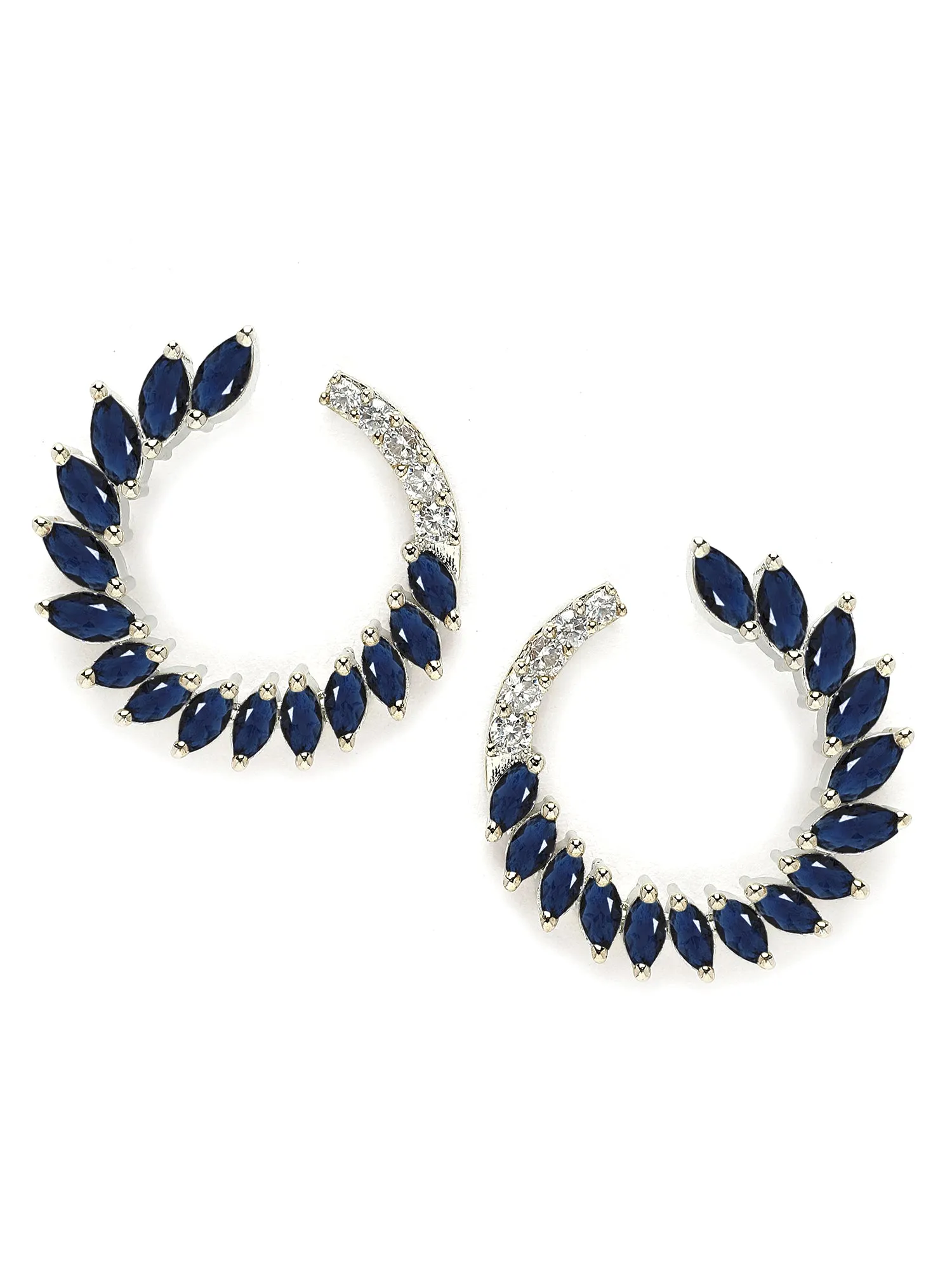Karatcart Silver Plated Blue Cubic Zirconia Leaf Design Hoop Earrings for Women