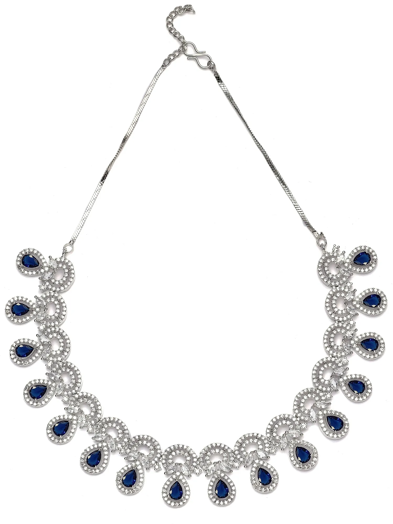 Karatcart Silver Plated Blue Cubic Zirconia Necklace Set for Women
