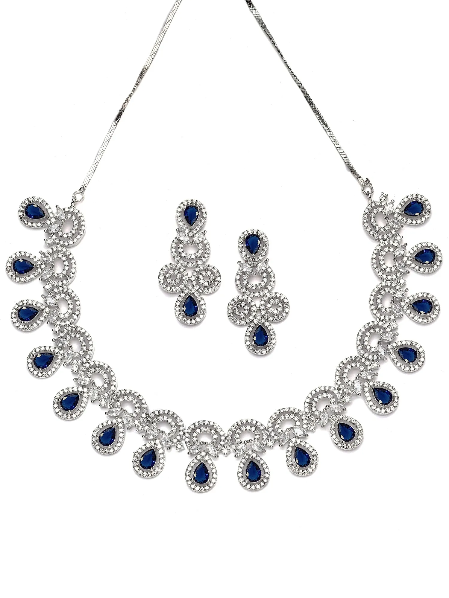 Karatcart Silver Plated Blue Cubic Zirconia Necklace Set for Women