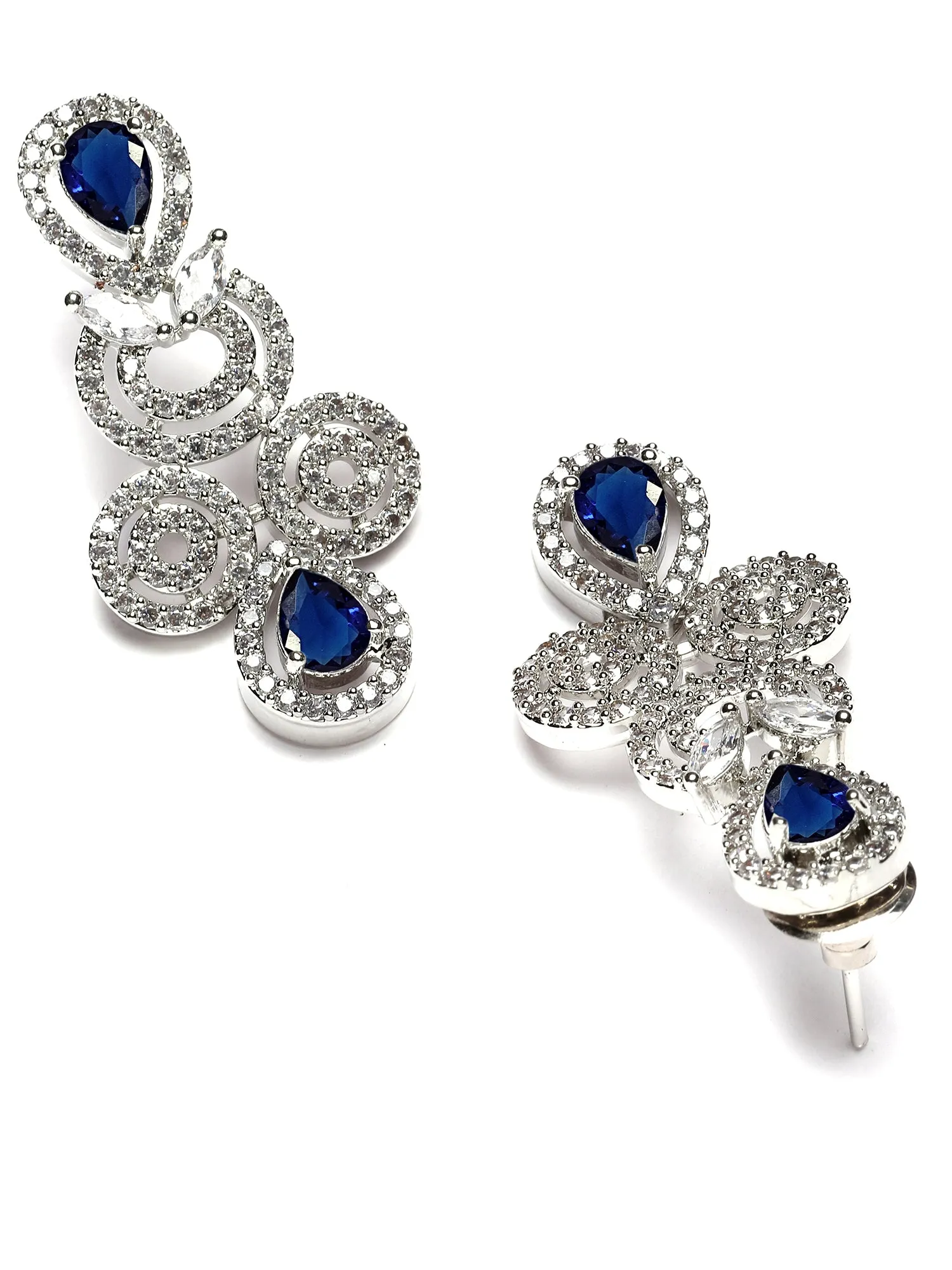Karatcart Silver Plated Blue Cubic Zirconia Necklace Set for Women