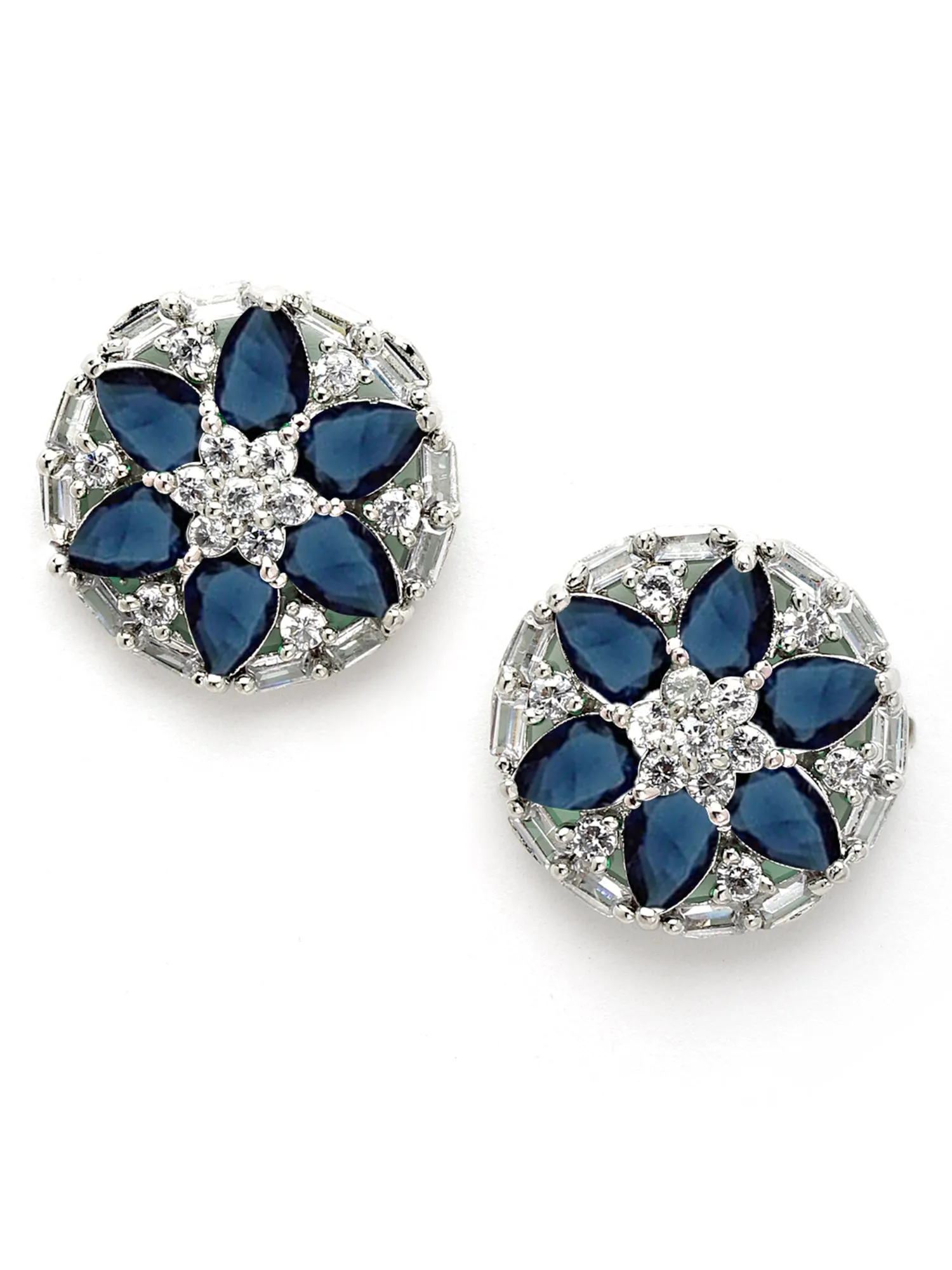 Karatcart Silver Plated Blue Cubic Zirconia Stud Earring for Women