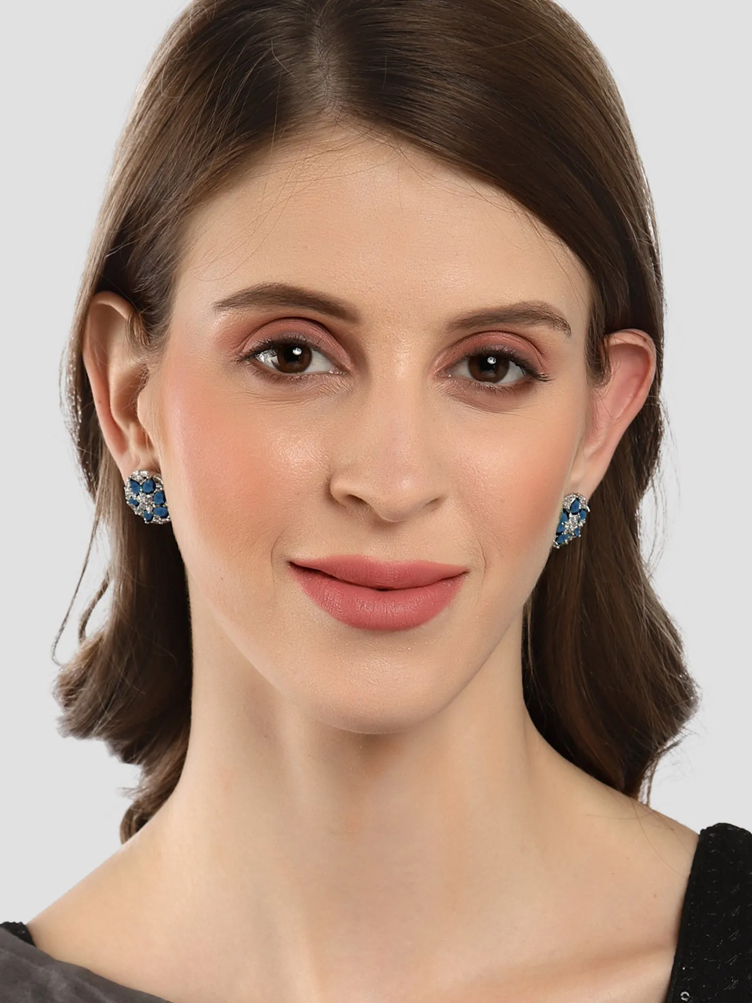 Karatcart Silver Plated Blue Cubic Zirconia Stud Earring for Women