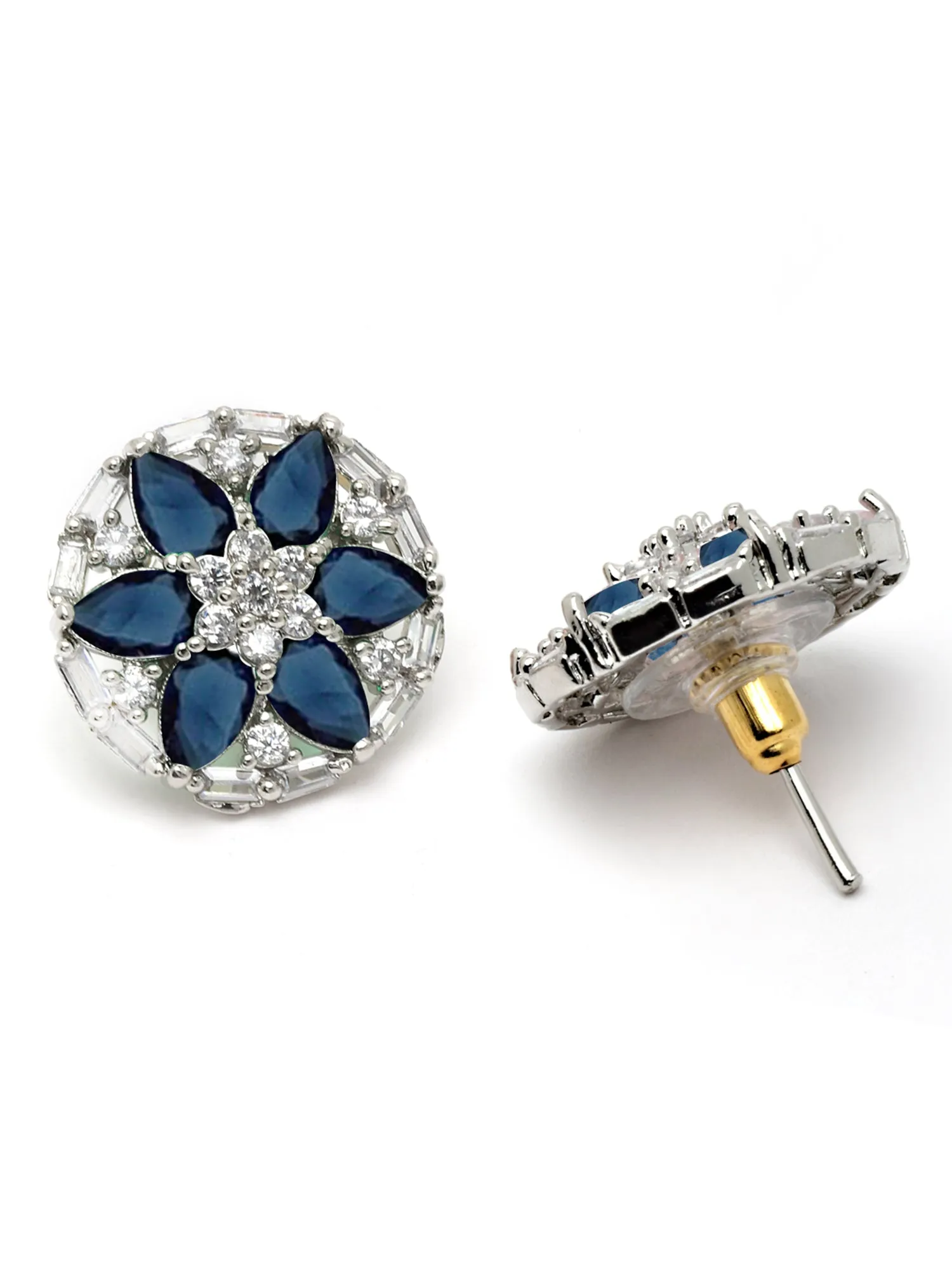 Karatcart Silver Plated Blue Cubic Zirconia Stud Earring for Women