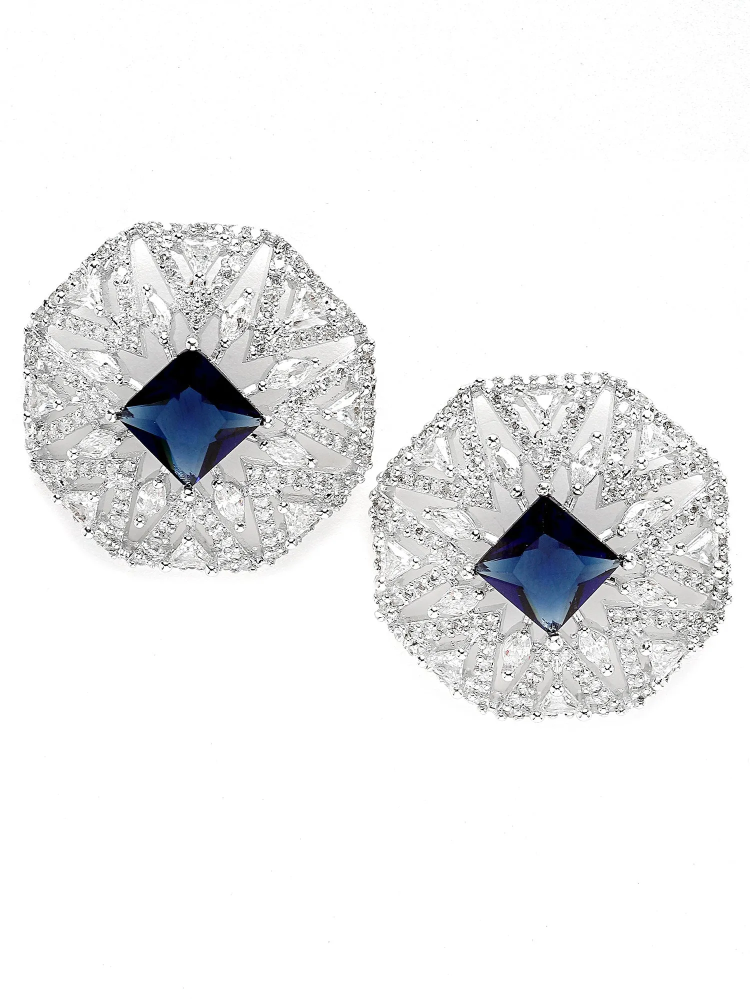 Karatcart Silver-Plated Blue Cubic Zirconia Stud Earrings for Women