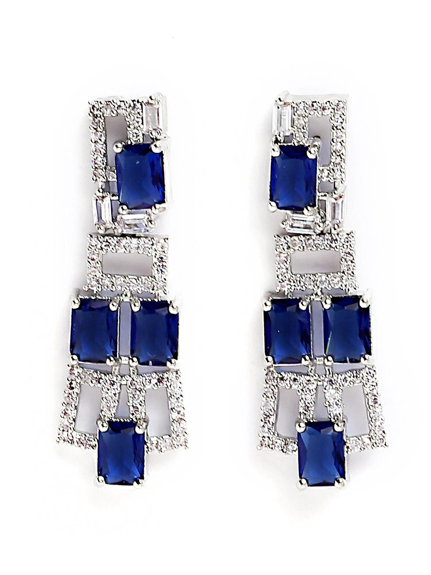 Karatcart Silver Plated Blue Cubic Zirconia Studded Necklace Set for Women