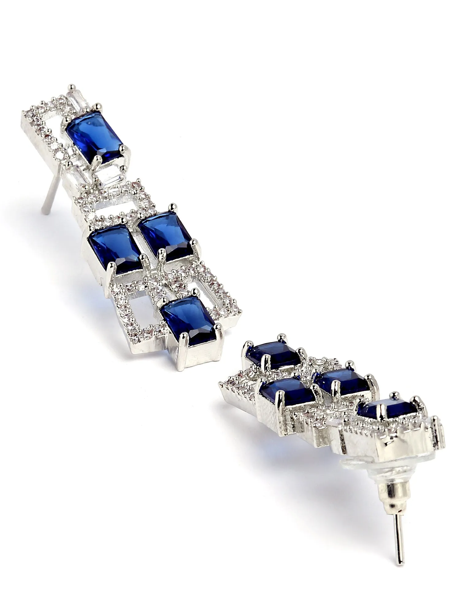 Karatcart Silver Plated Blue Cubic Zirconia Studded Necklace Set for Women
