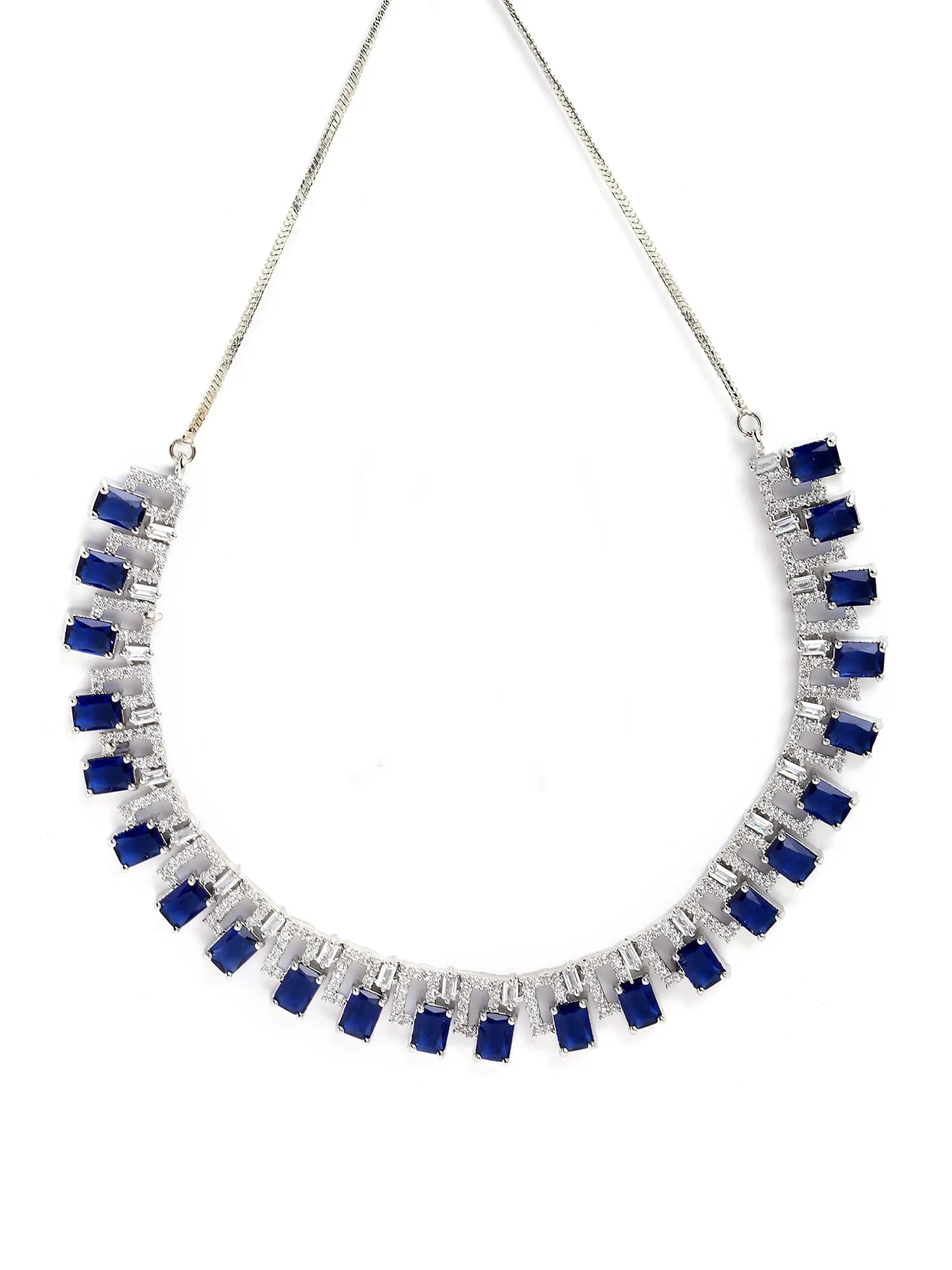 Karatcart Silver Plated Blue Cubic Zirconia Studded Necklace Set for Women