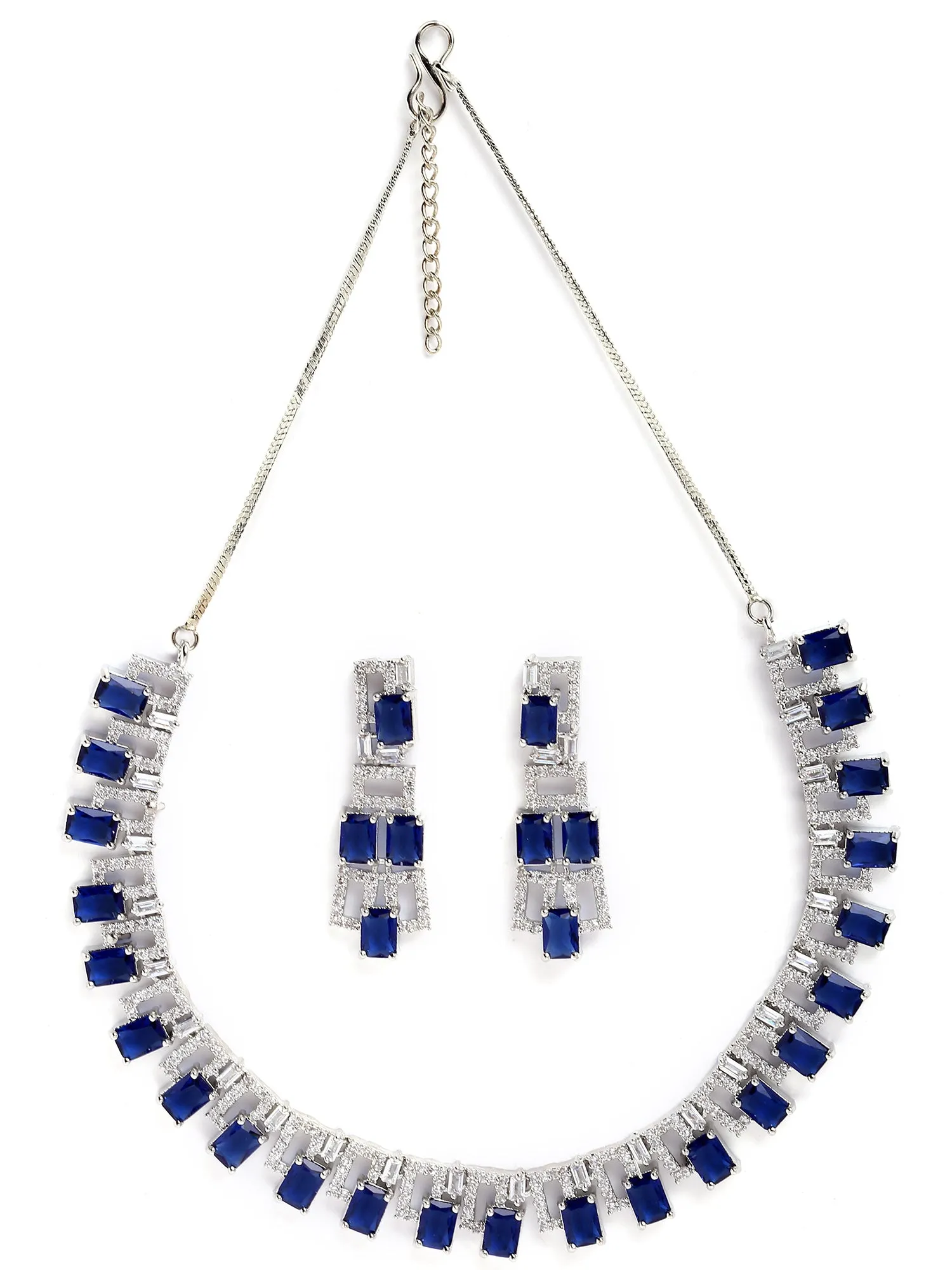Karatcart Silver Plated Blue Cubic Zirconia Studded Necklace Set for Women