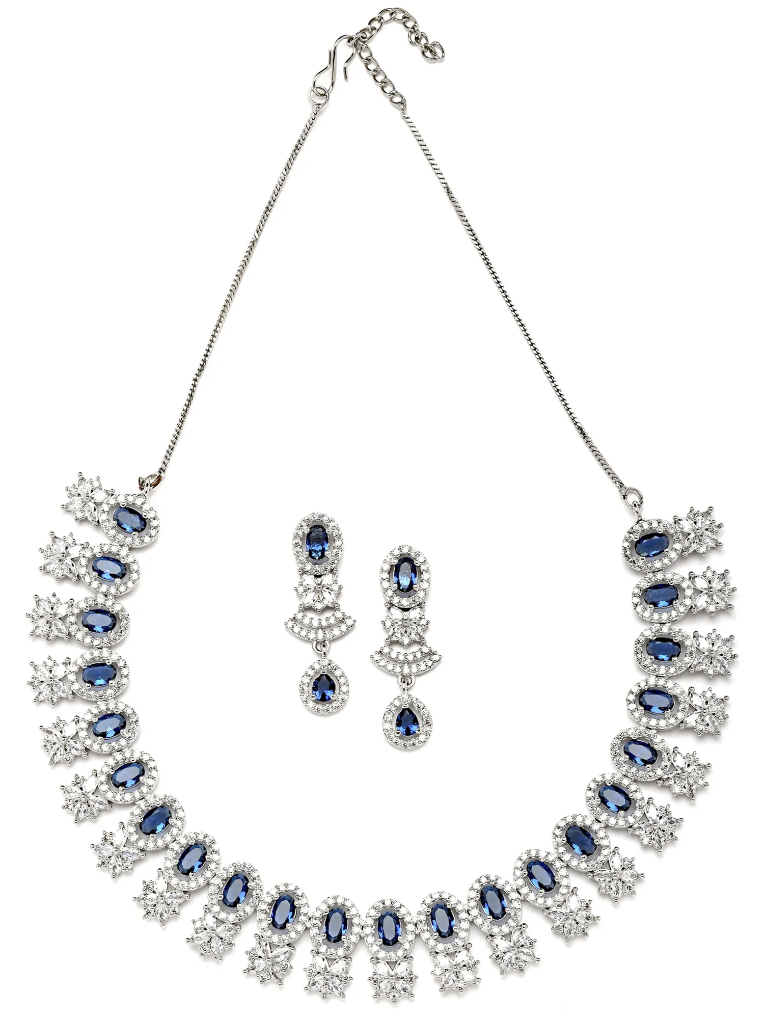 Karatcart Silver Plated Blue Cubic Zirconia Studded Necklace Set