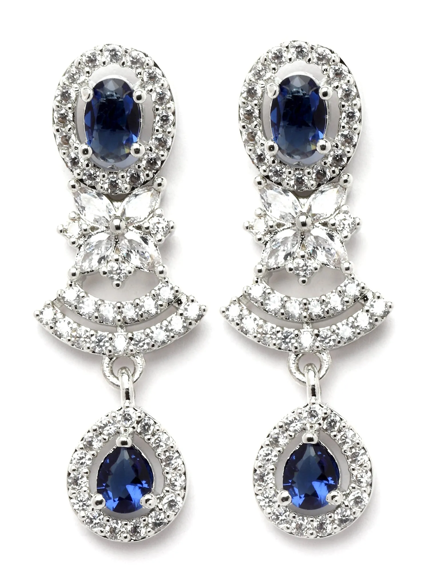 Karatcart Silver Plated Blue Cubic Zirconia Studded Necklace Set