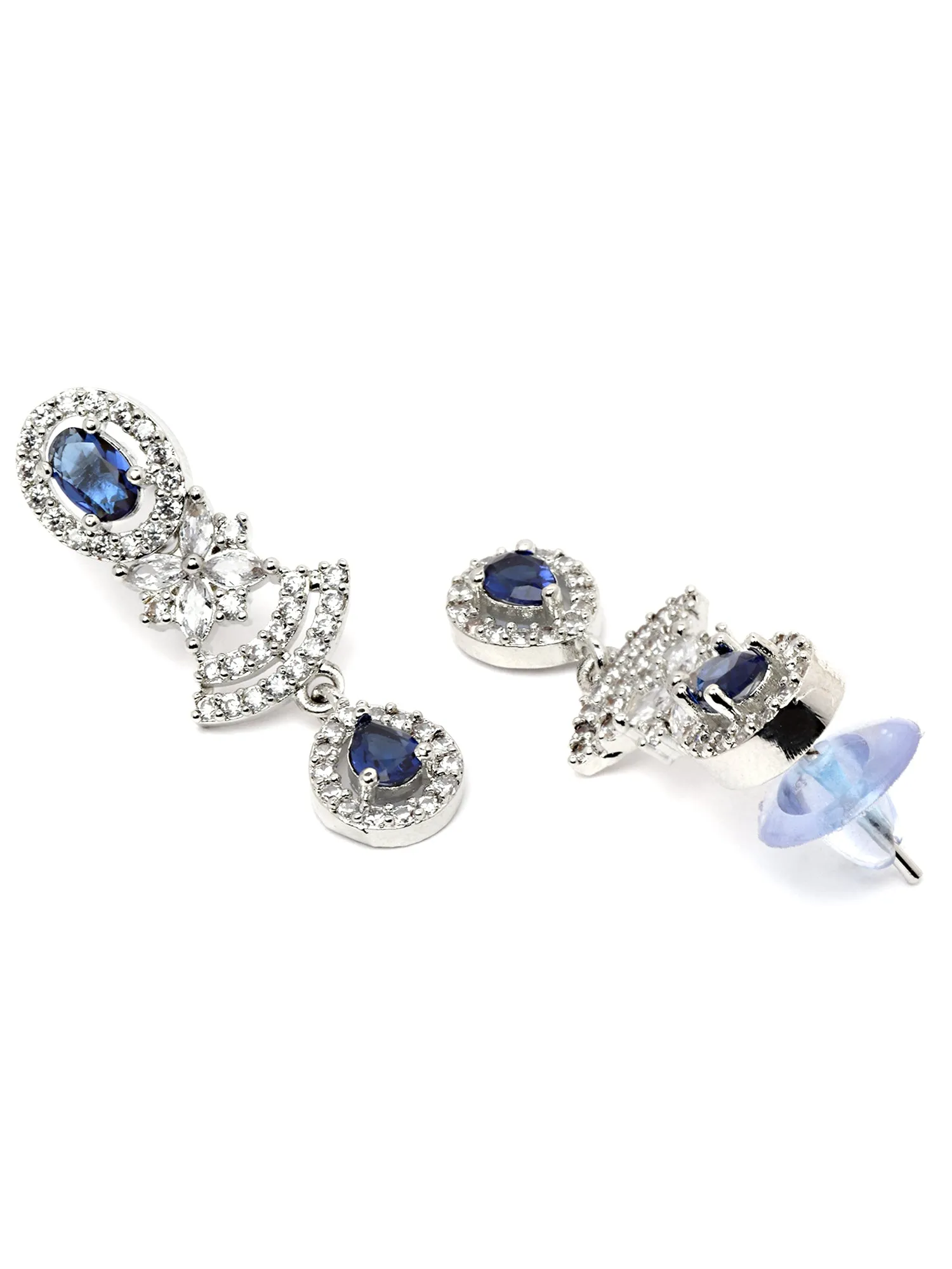 Karatcart Silver Plated Blue Cubic Zirconia Studded Necklace Set