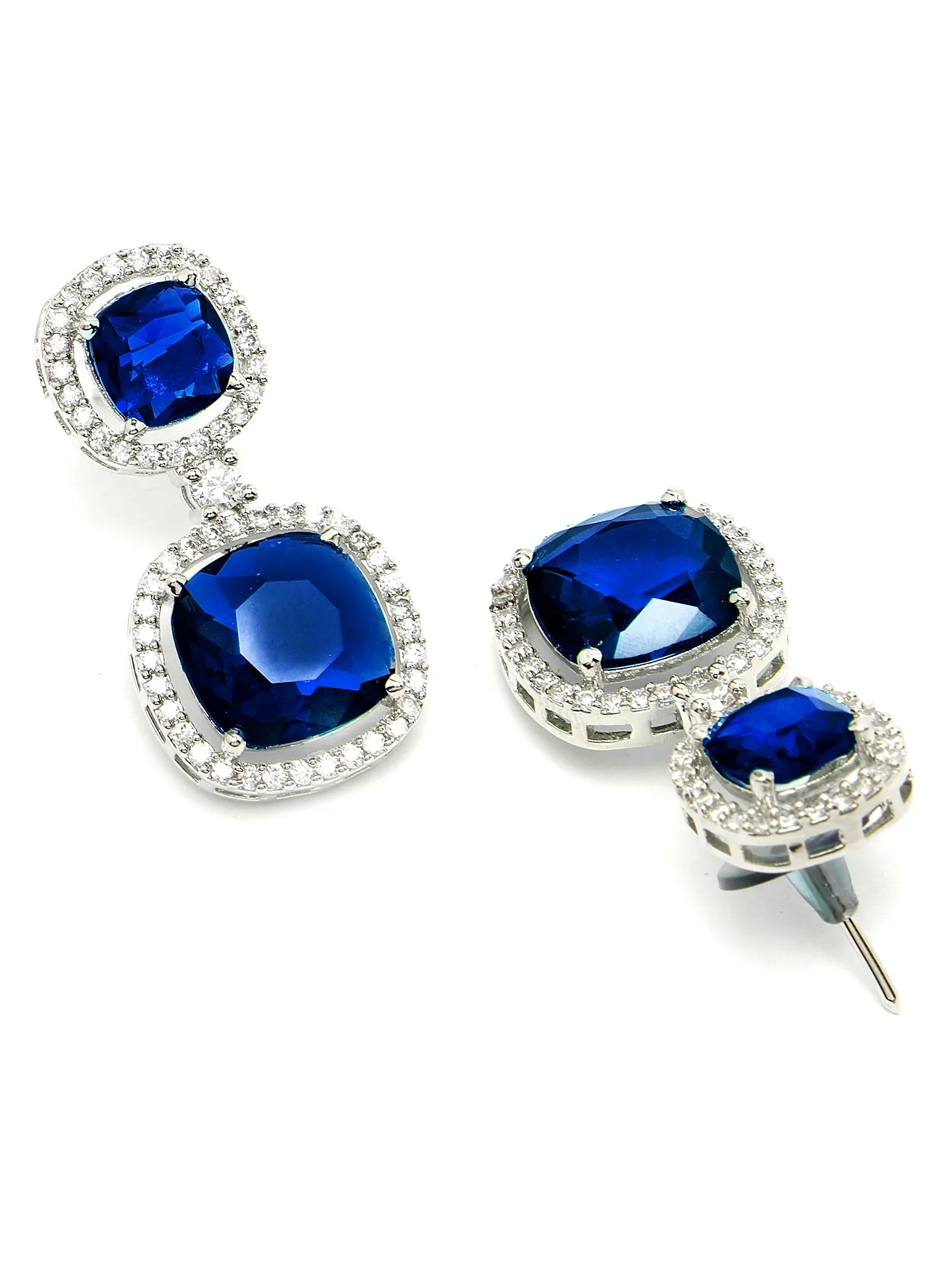 Karatcart Silver Plated Blue Cubic Zirconia Traditional Jewellery Set