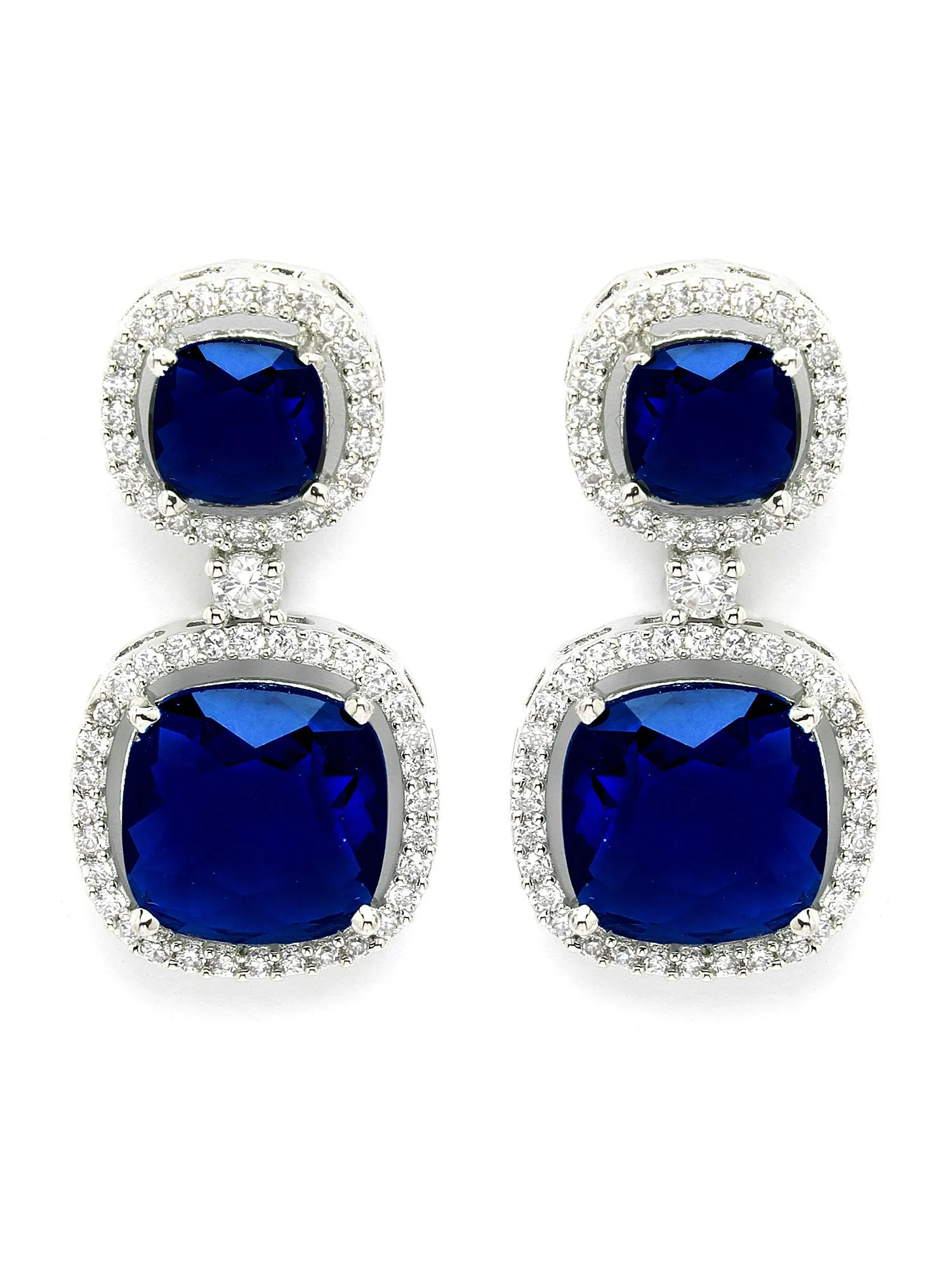 Karatcart Silver Plated Blue Cubic Zirconia Traditional Jewellery Set
