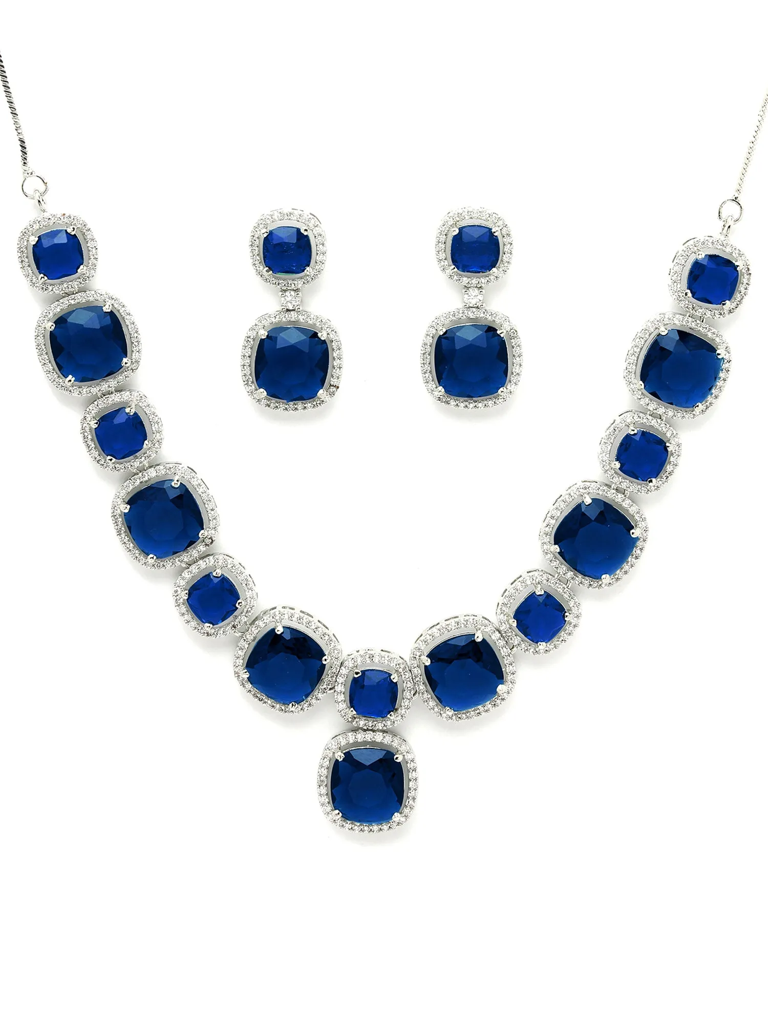 Karatcart Silver Plated Blue Cubic Zirconia Traditional Jewellery Set