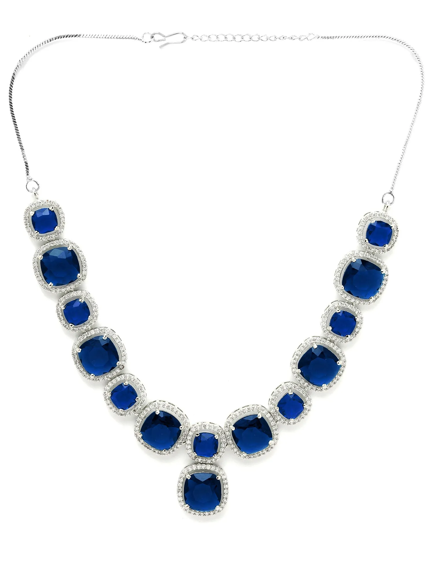Karatcart Silver Plated Blue Cubic Zirconia Traditional Jewellery Set