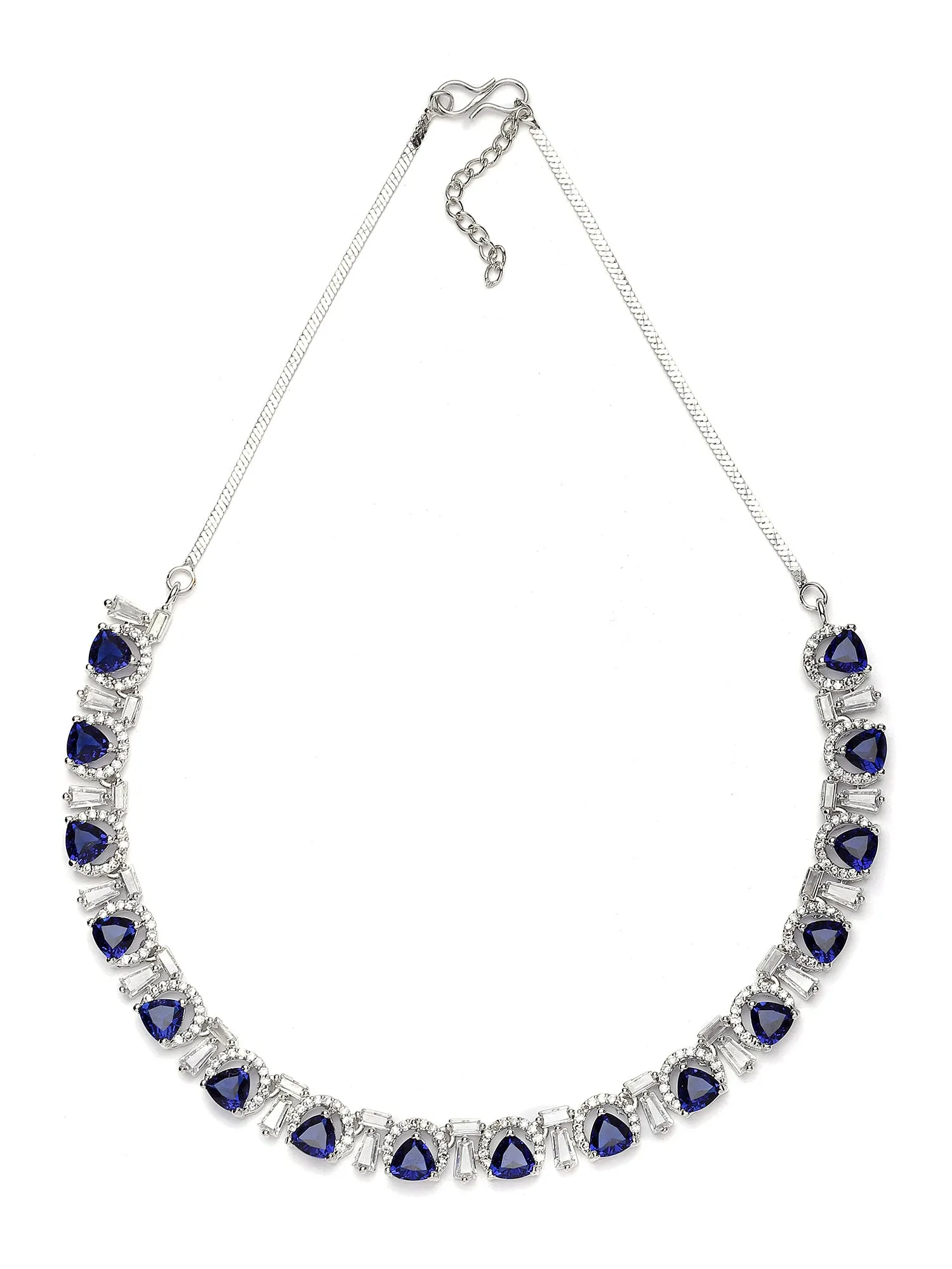 Karatcart Silver Plated Blue Triangular Cubic Zirconia Studded Necklace Set for Women