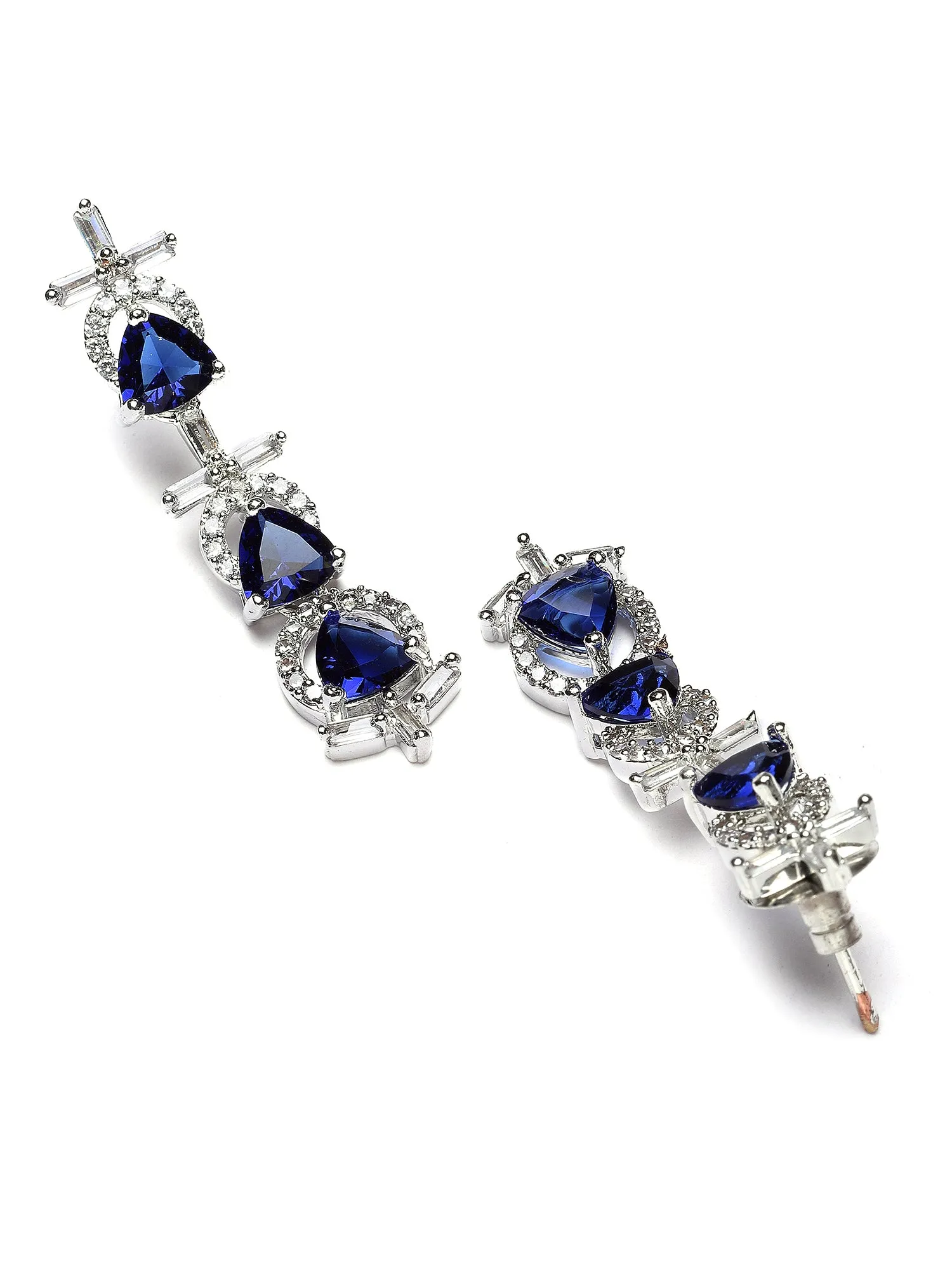 Karatcart Silver Plated Blue Triangular Cubic Zirconia Studded Necklace Set for Women