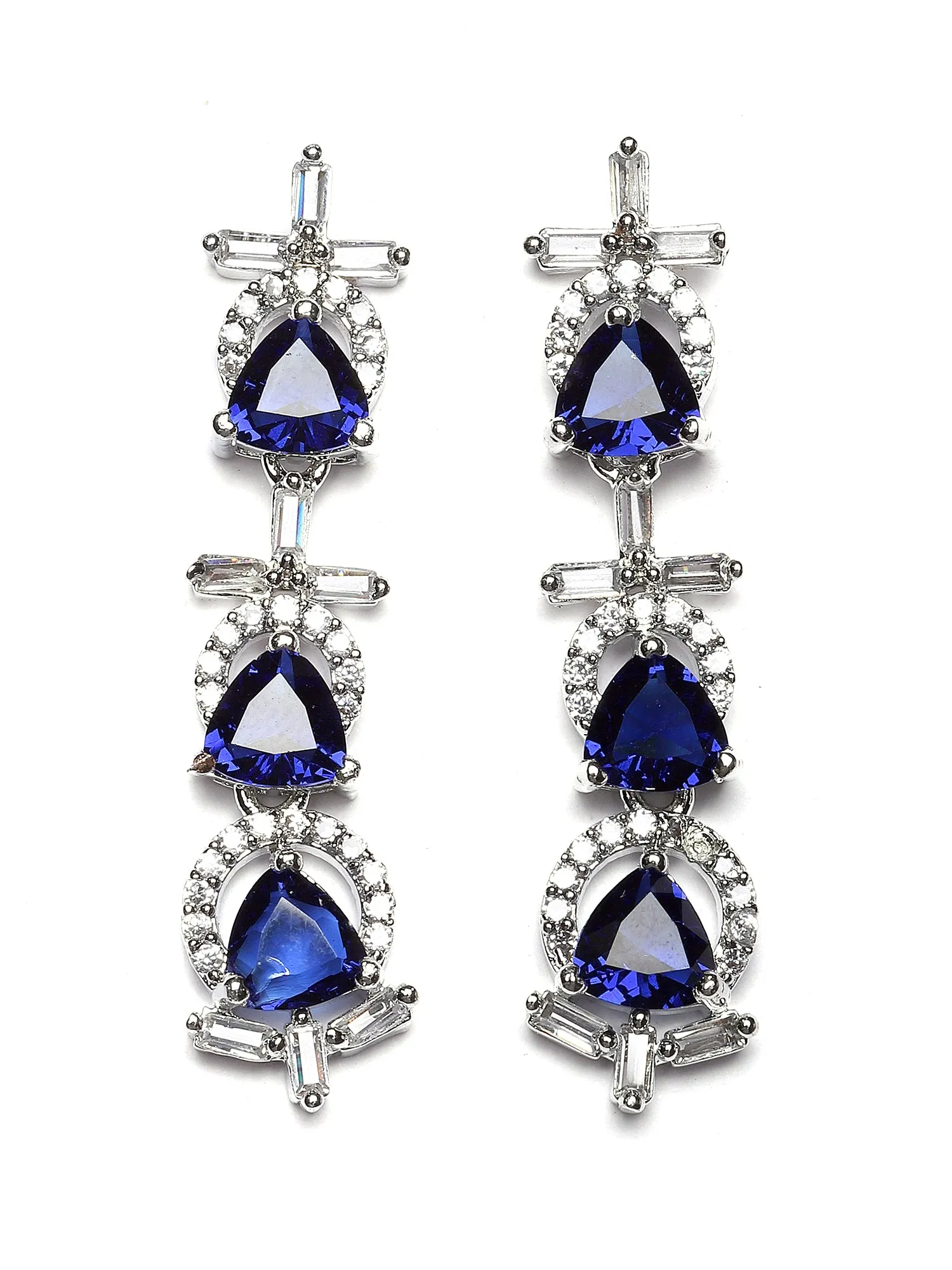 Karatcart Silver Plated Blue Triangular Cubic Zirconia Studded Necklace Set for Women