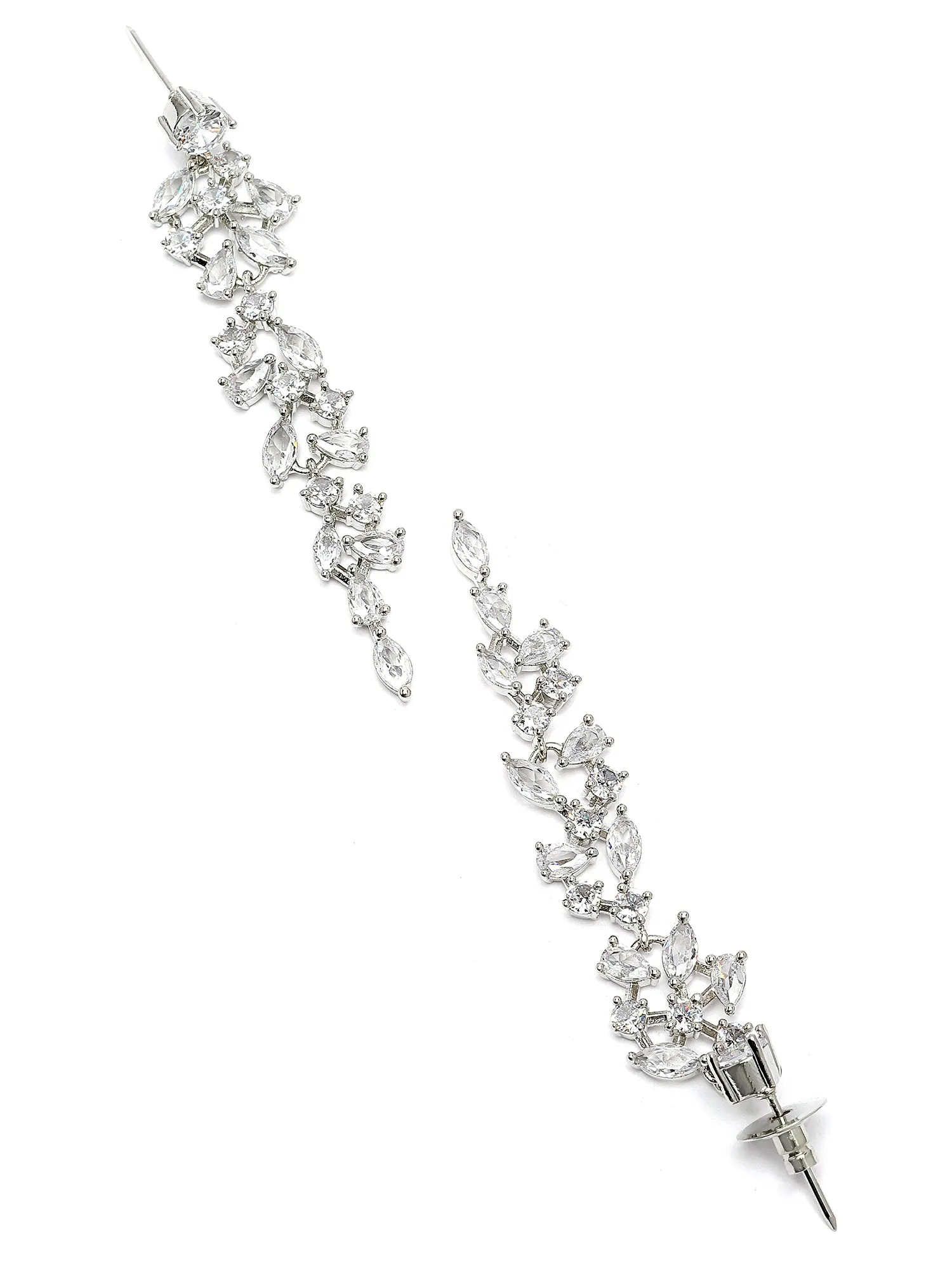 Karatcart Silver Plated Cubic Zirconia Drop Earrings for Women