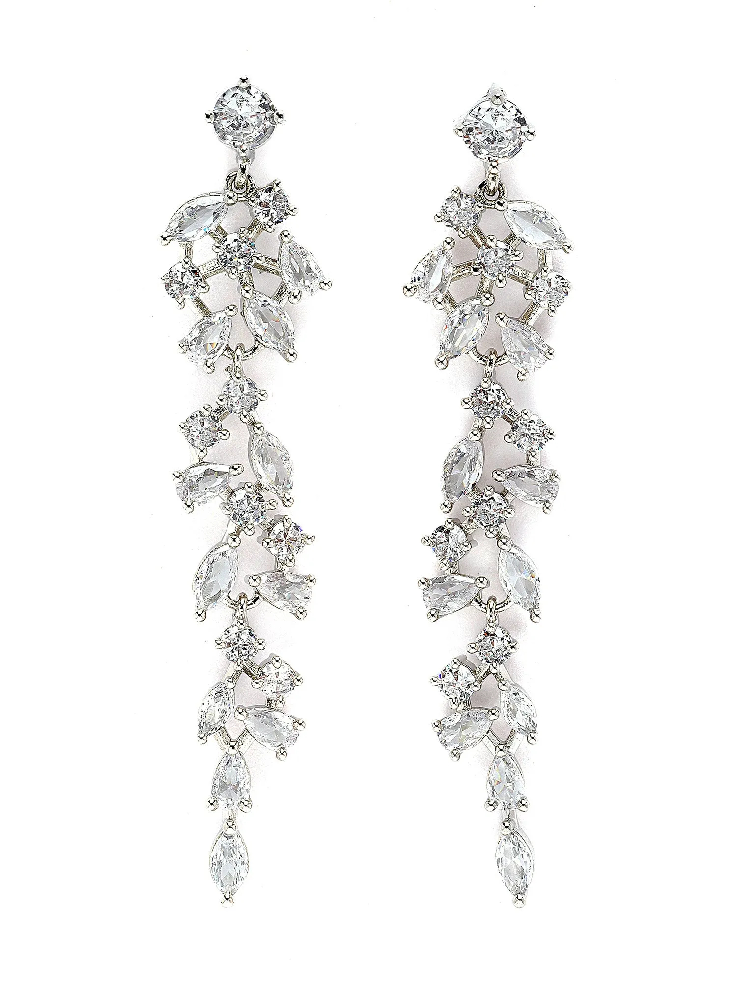 Karatcart Silver Plated Cubic Zirconia Drop Earrings for Women