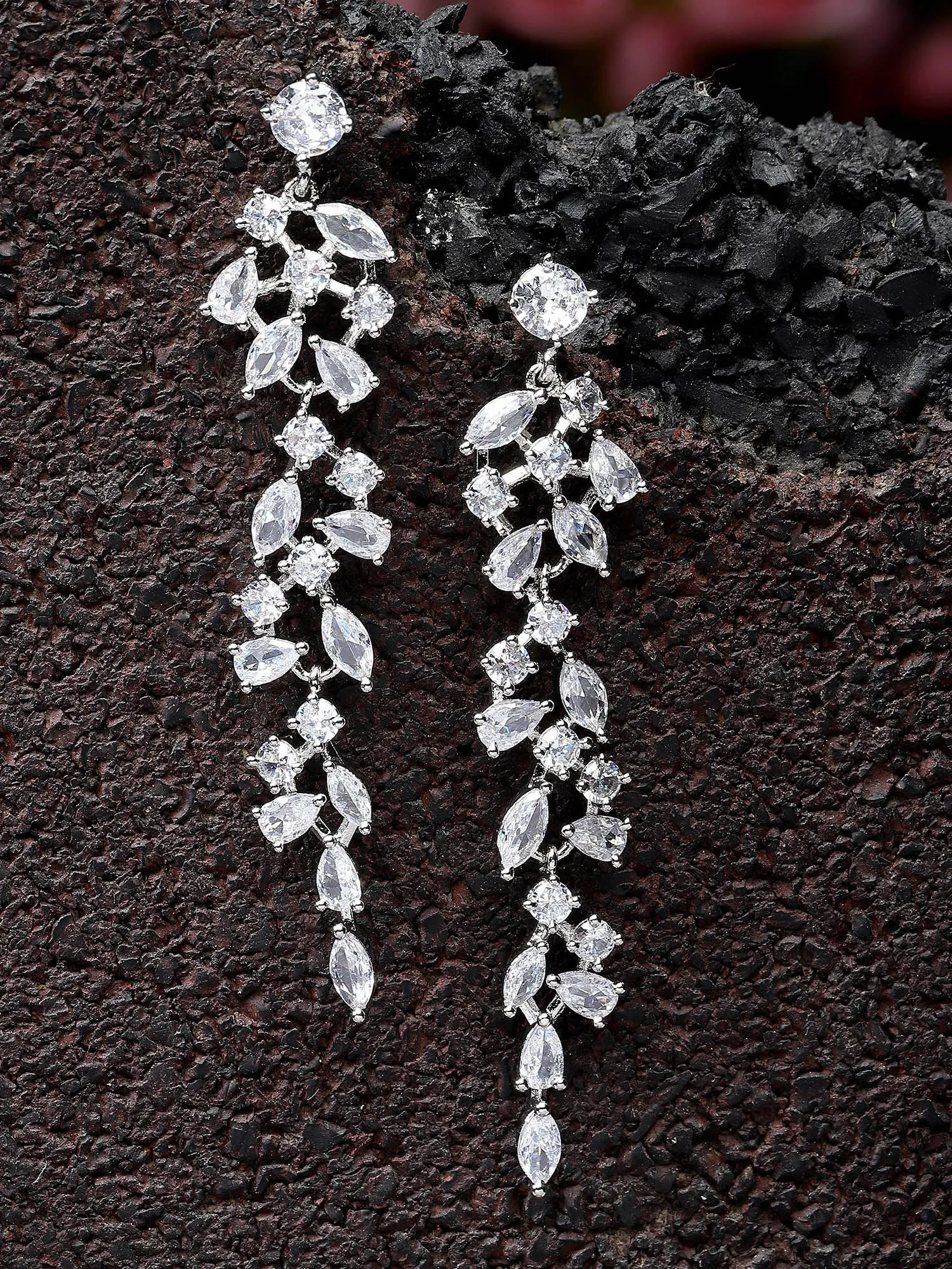 Karatcart Silver Plated Cubic Zirconia Drop Earrings for Women