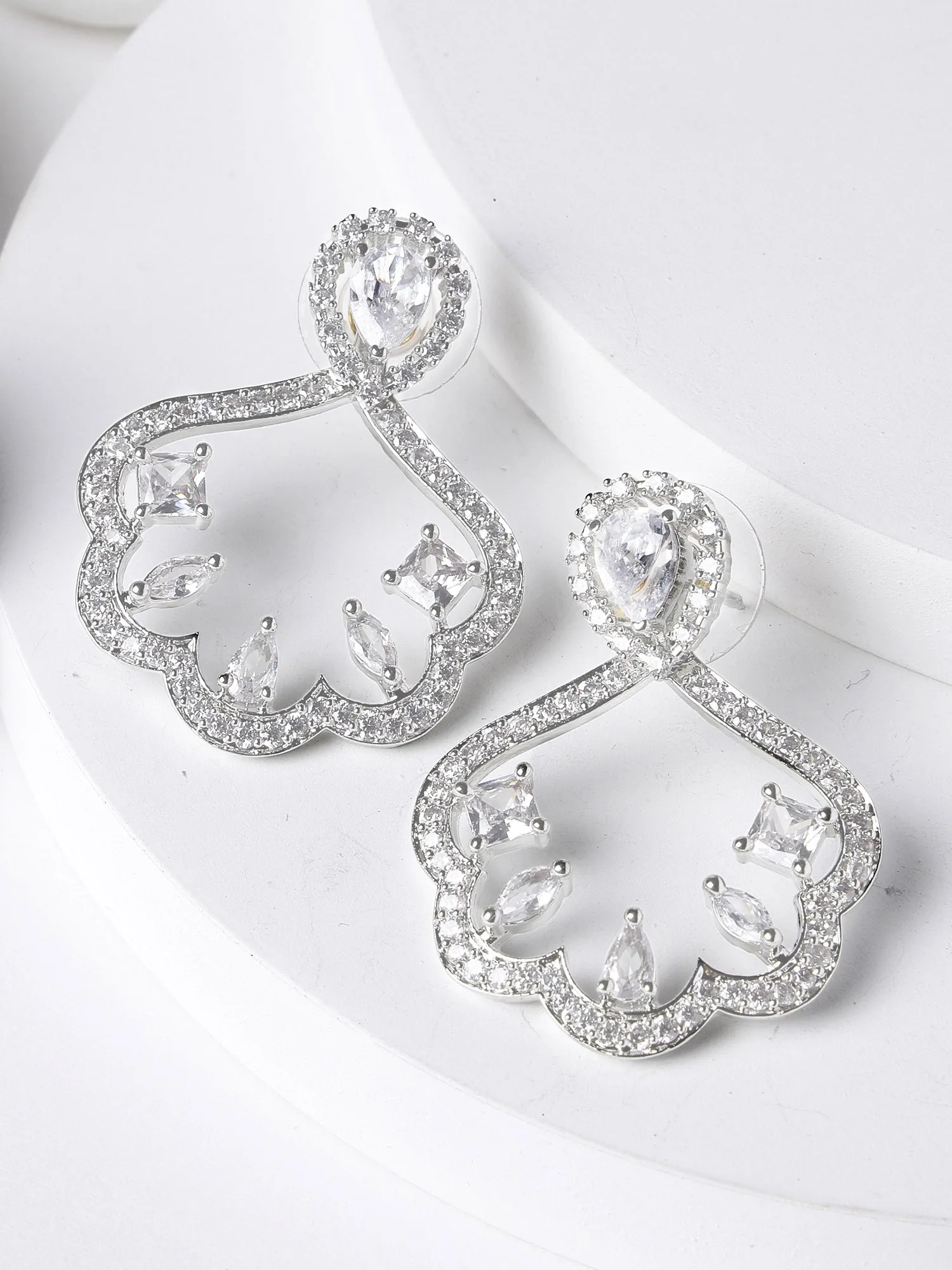Karatcart Silver Plated Cubic Zirconia Front and Back Dangler Earrings for Women