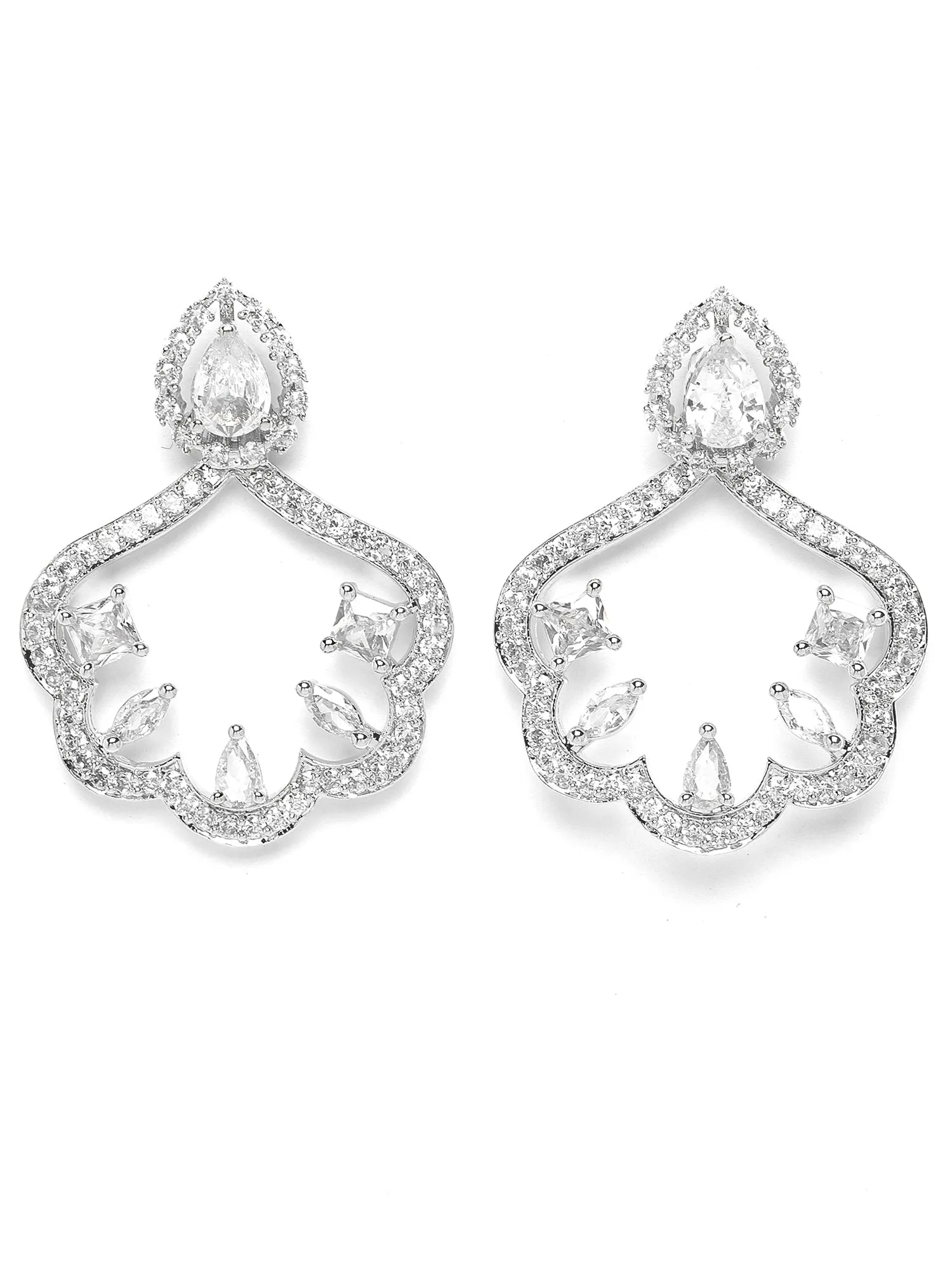 Karatcart Silver Plated Cubic Zirconia Front and Back Dangler Earrings for Women