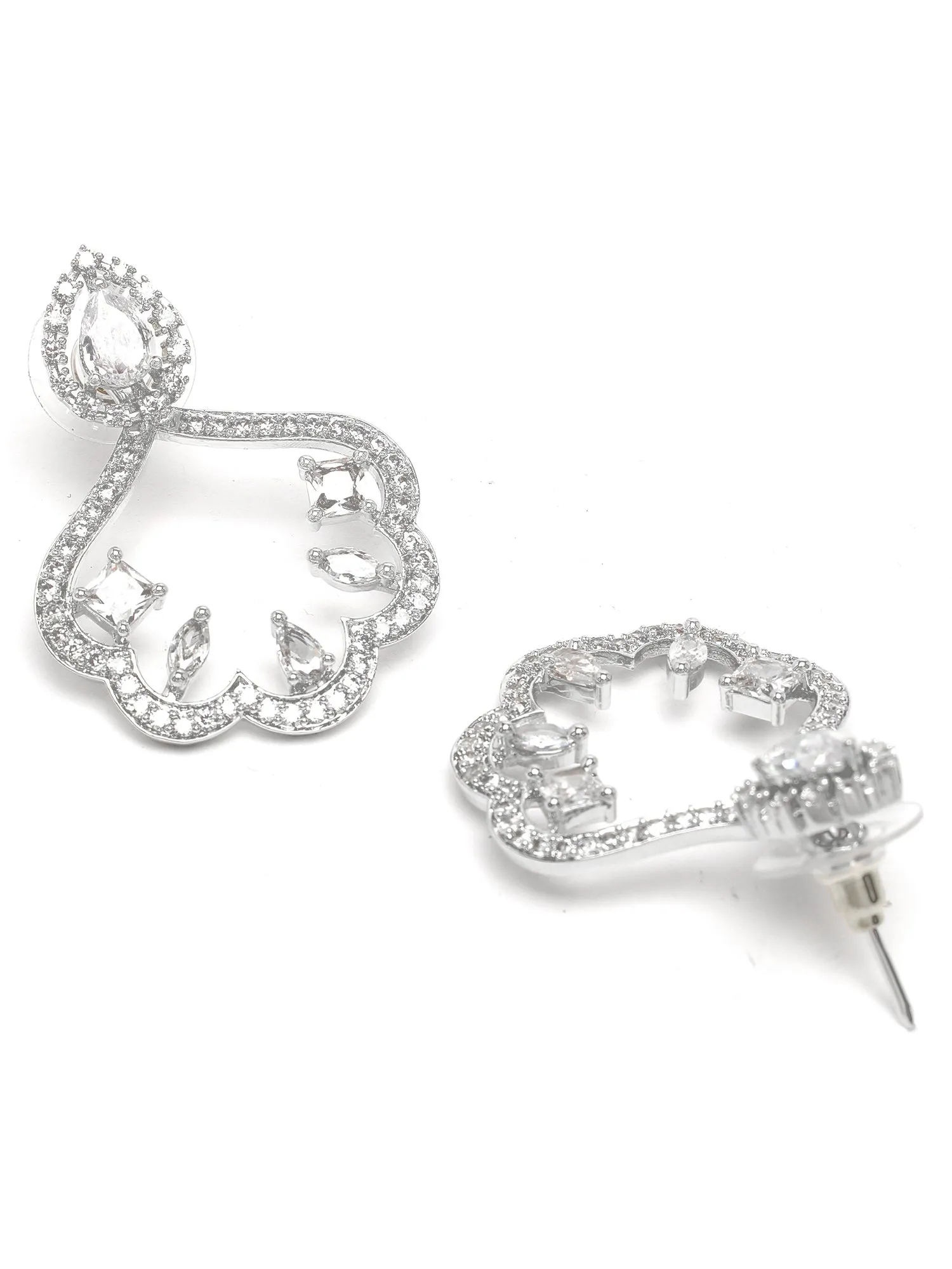 Karatcart Silver Plated Cubic Zirconia Front and Back Dangler Earrings for Women