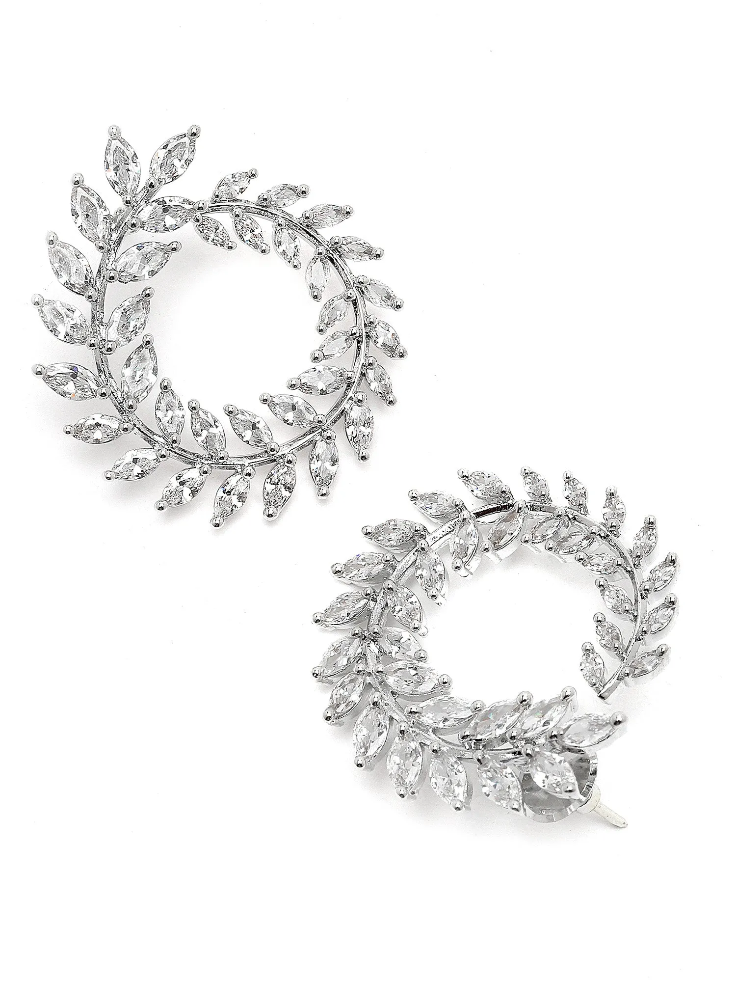 Karatcart Silver Plated Cubic Zirconia Leaf Branch Design Hoop Earrings for Women