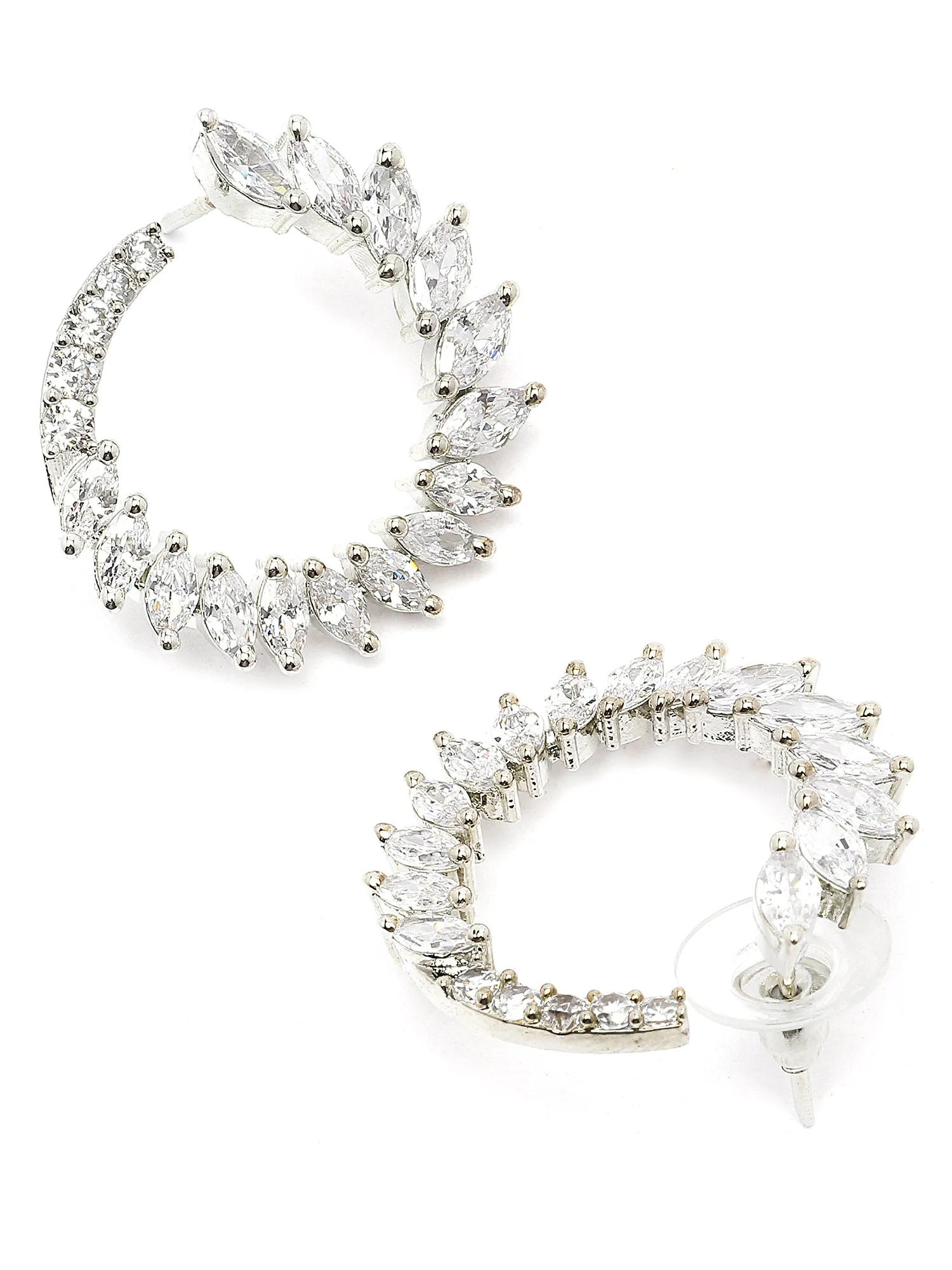 Karatcart Silver Plated Cubic Zirconia Leaf Design Hoop Earrings for Women