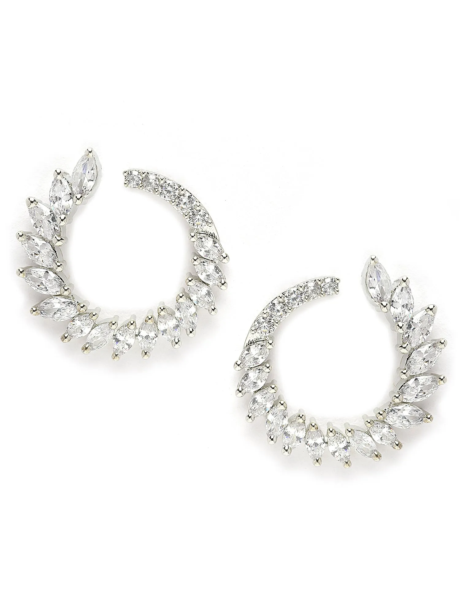 Karatcart Silver Plated Cubic Zirconia Leaf Design Hoop Earrings for Women