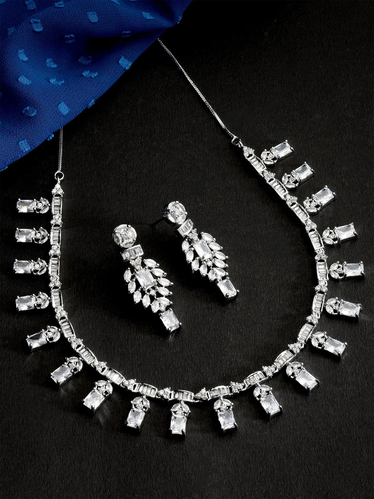 Karatcart Silver Plated Cubic Zirconia Necklace Set for Women