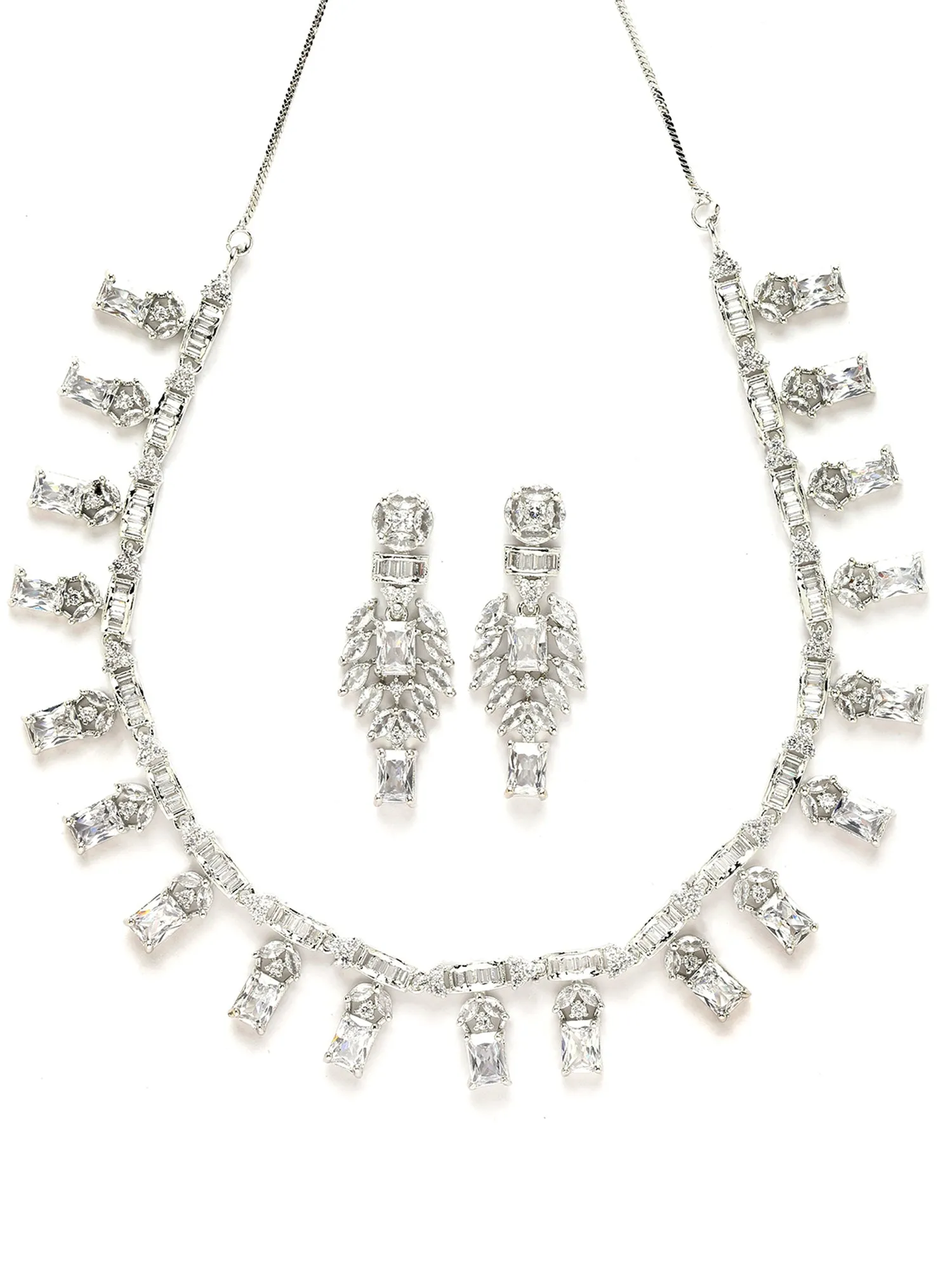 Karatcart Silver Plated Cubic Zirconia Necklace Set for Women