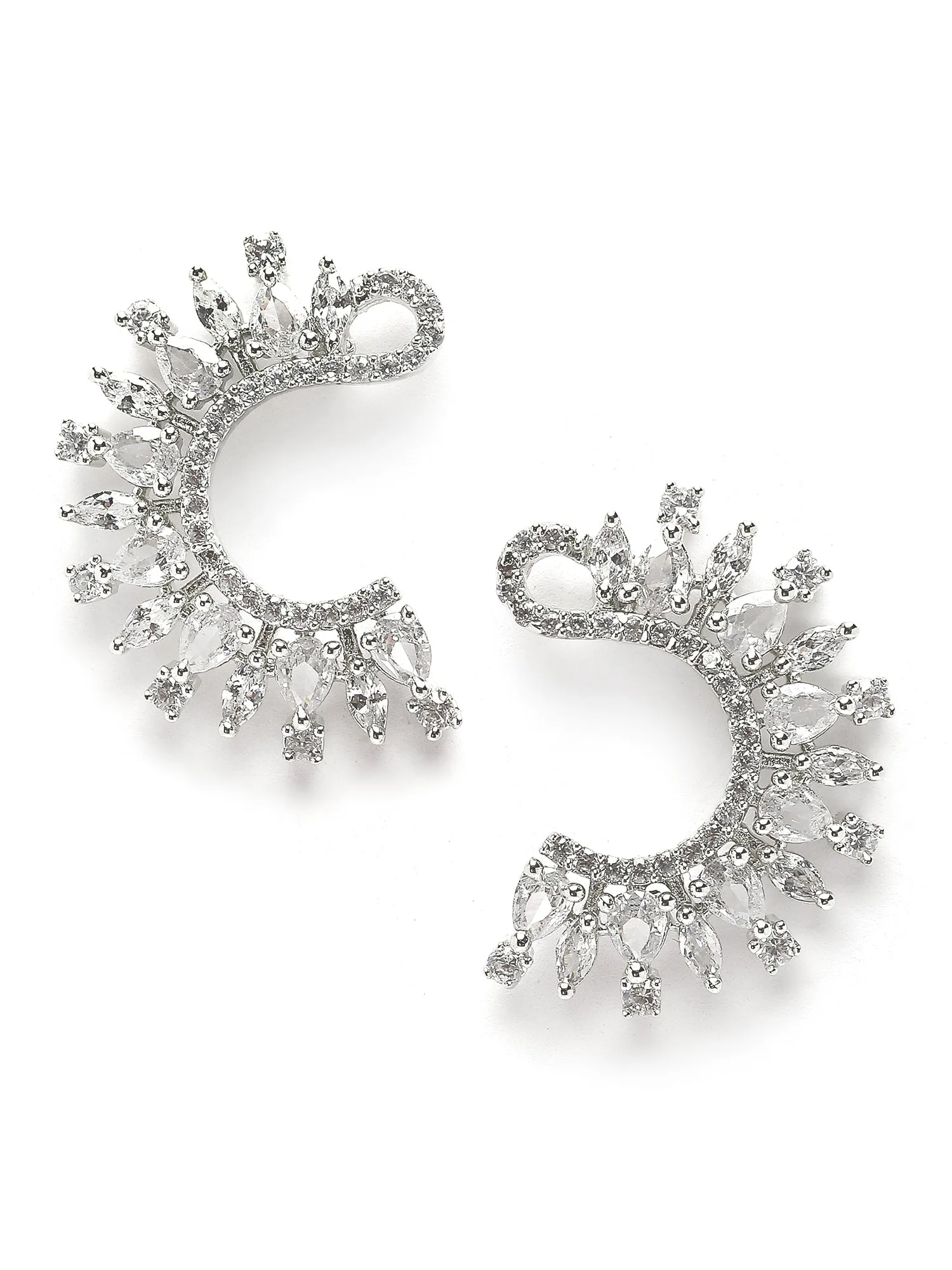 Karatcart Silver Plated Cubic Zirconia Stud Earrings for Women
