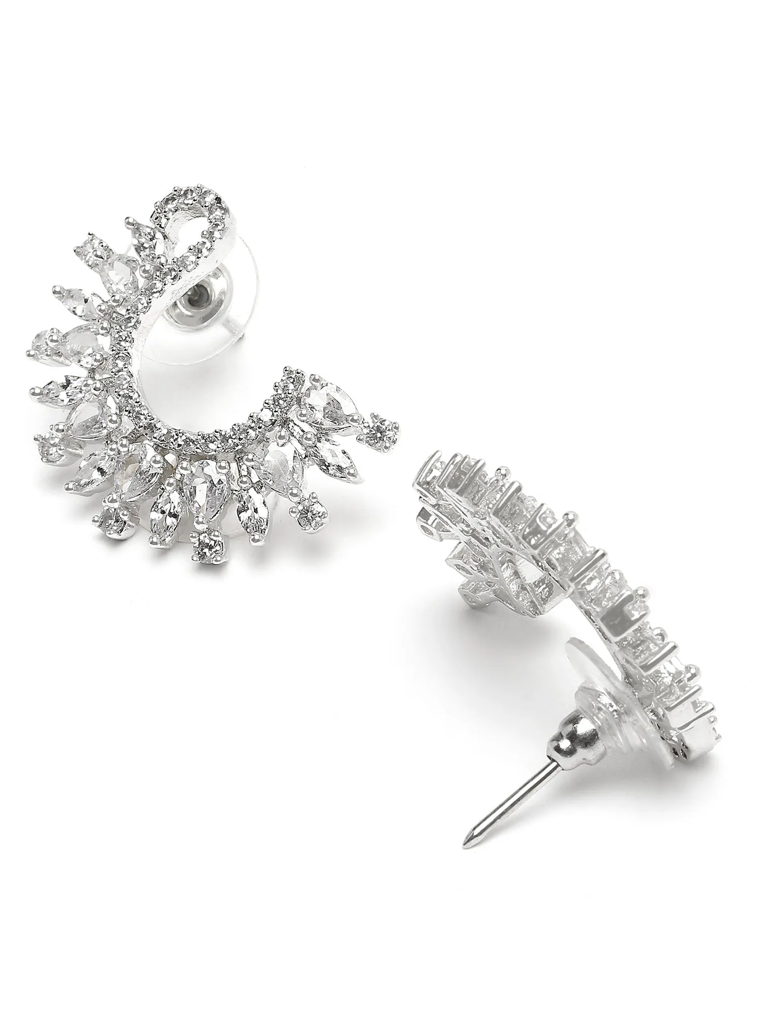 Karatcart Silver Plated Cubic Zirconia Stud Earrings for Women