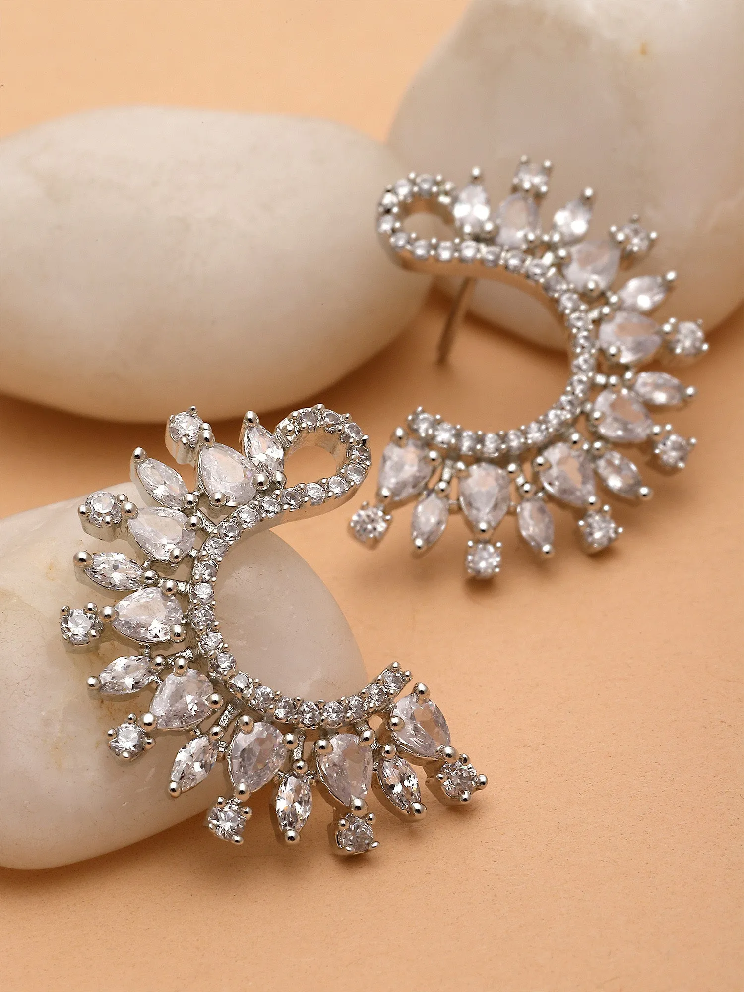 Karatcart Silver Plated Cubic Zirconia Stud Earrings for Women