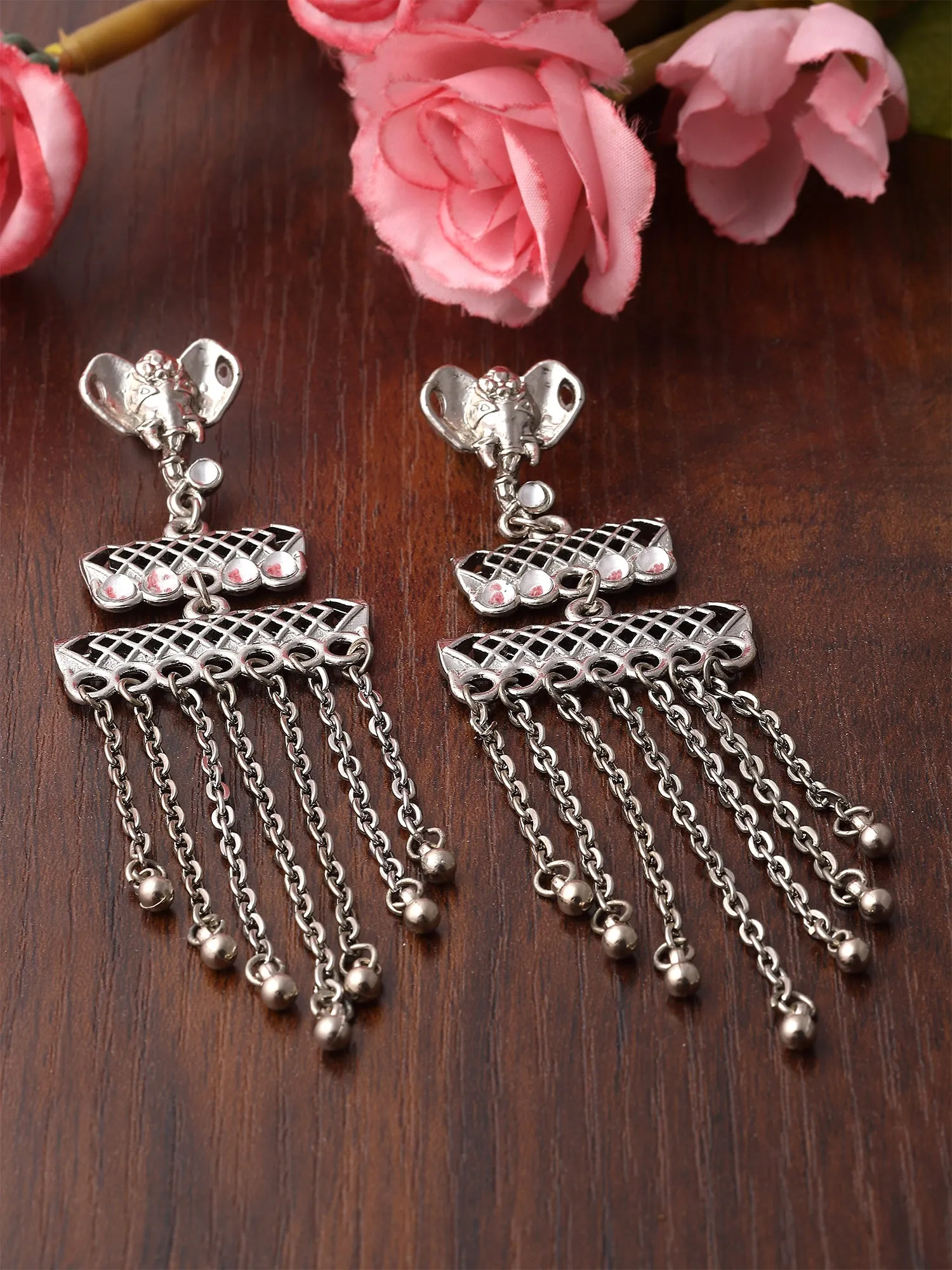 Karatcart Silver Plated Elephant Design Kundan Drop Earring for Women