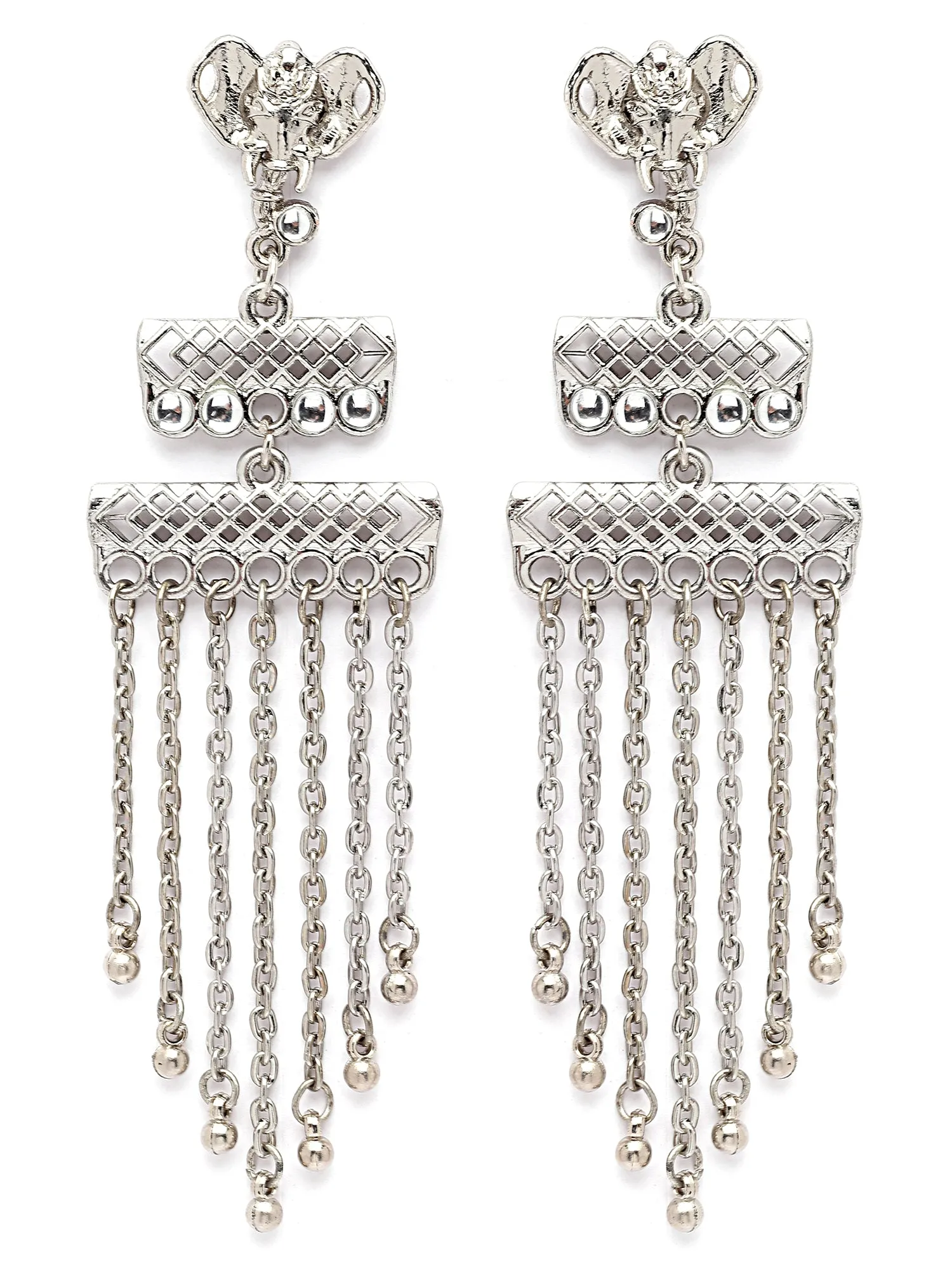 Karatcart Silver Plated Elephant Design Kundan Drop Earring for Women