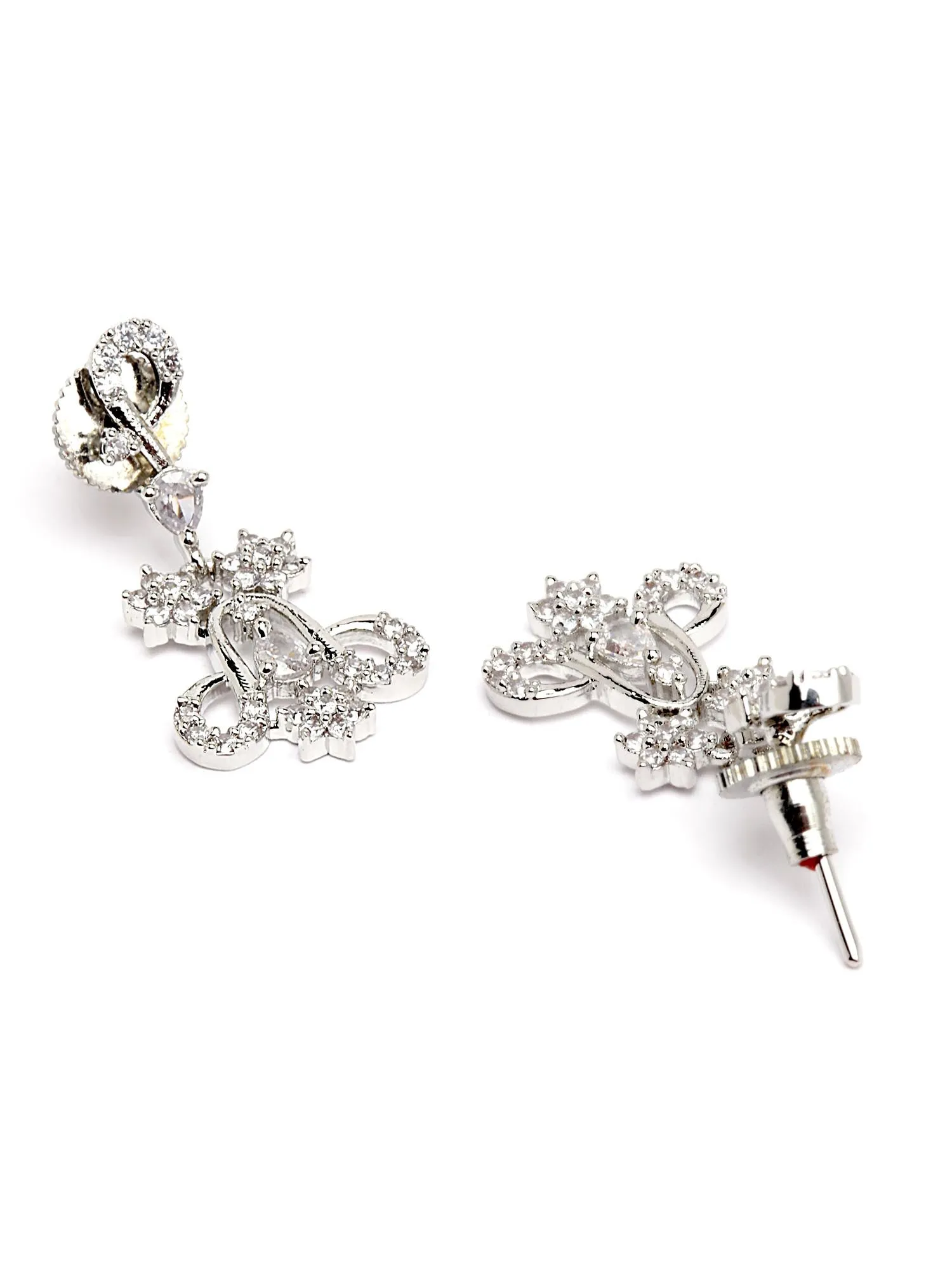Karatcart Silver Plated Floral CZ Stone Studded Jewellery Set