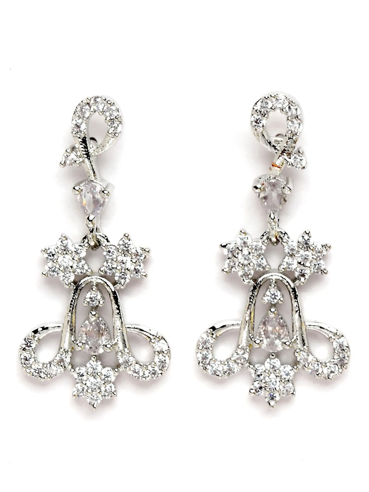 Karatcart Silver Plated Floral CZ Stone Studded Jewellery Set