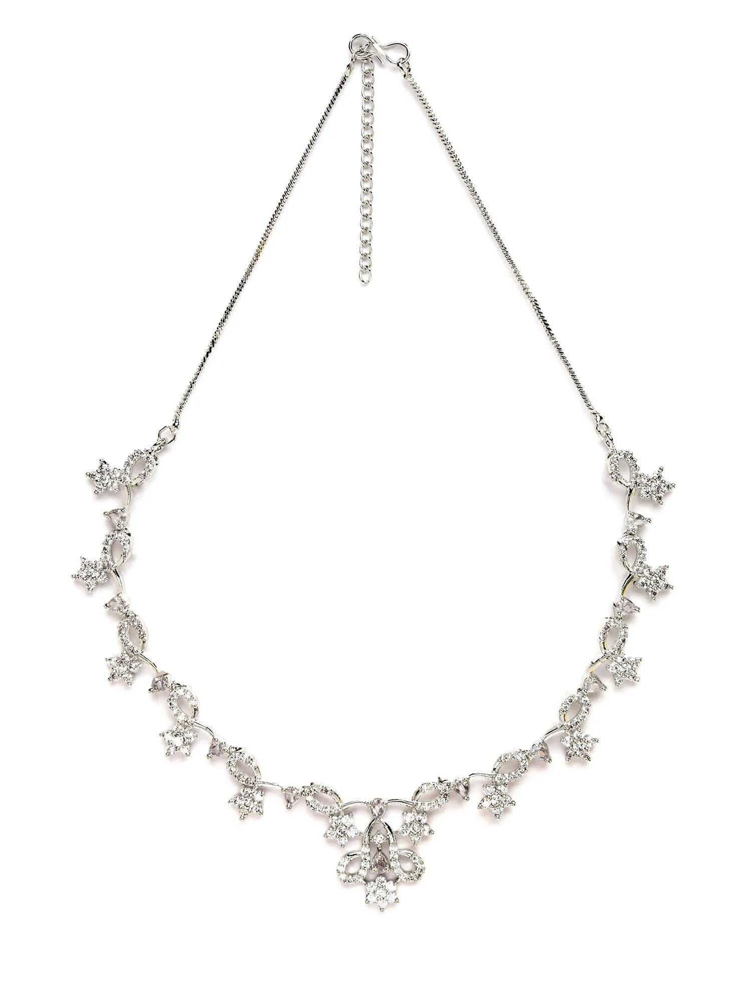 Karatcart Silver Plated Floral CZ Stone Studded Jewellery Set